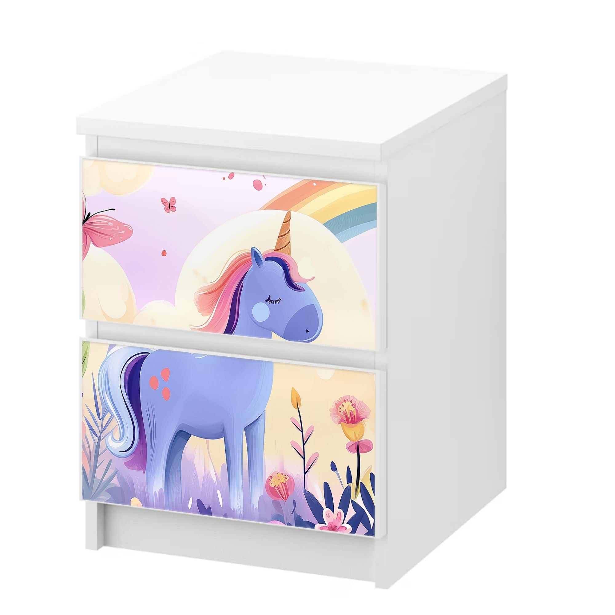 Sunnywall Möbelfolie passend für IKEA Malm Kommode Schrankfolie Sticker Einhorn Märchenwelt, blasenfreie selbstklebende Folie (SCHRANK NICHT INKLUSIVE)