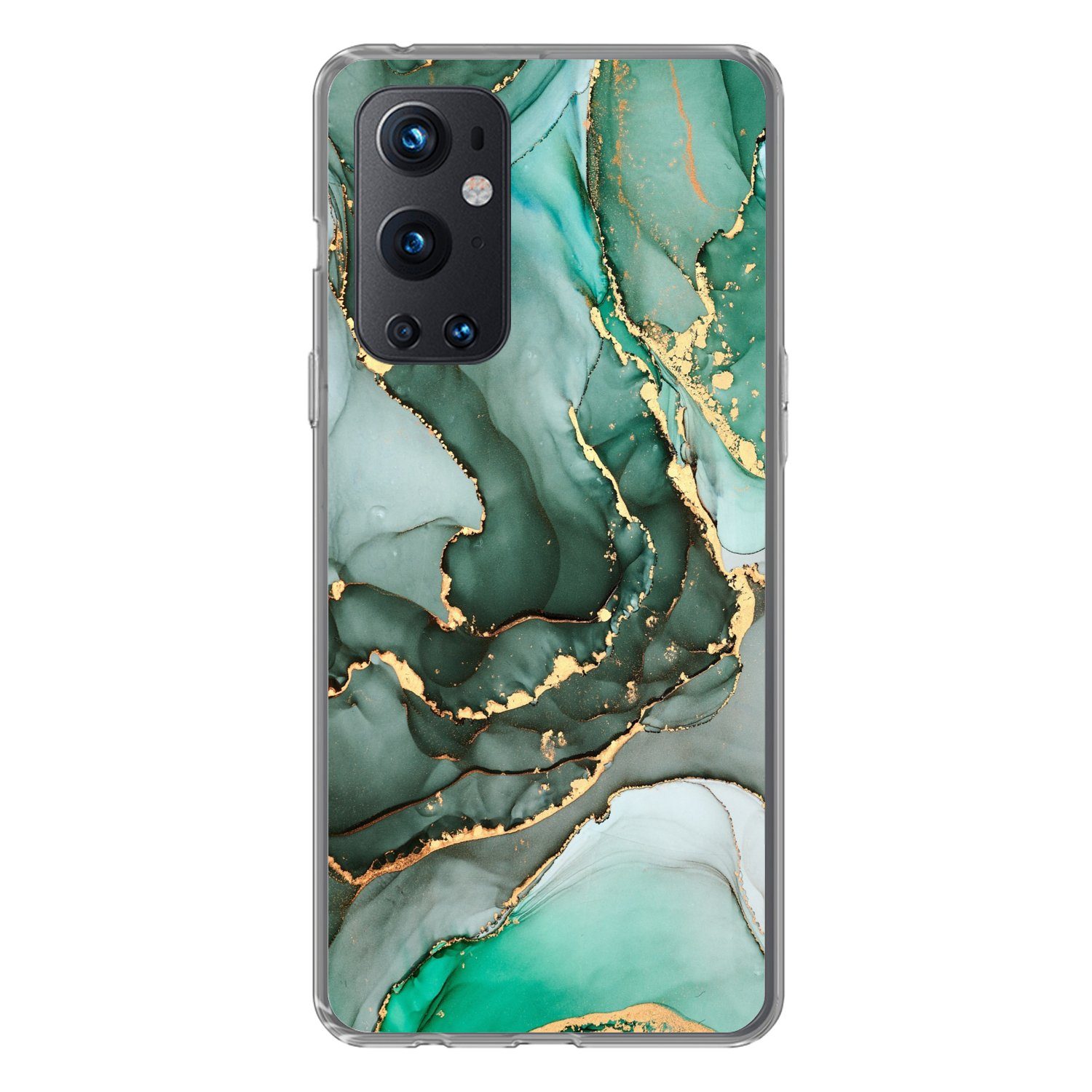 MuchoWow Handyhülle für OnePlus 9 Pro Gold - Marmor - Grün - Luxus - Marmoroptik - Grau, Phone Case, Silikon, Schutzhülle Dünn
