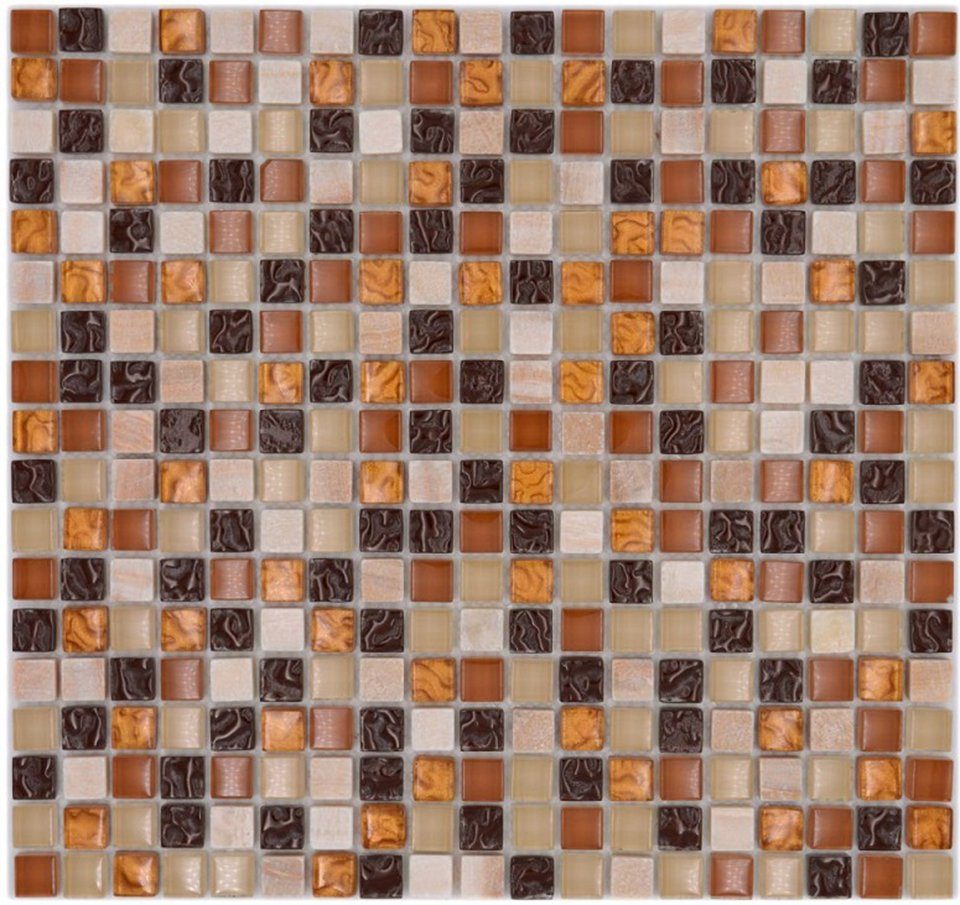 beige Mosaikfliese Mosani Glasmosaik creme Naturstein Mosaikfliesen braun