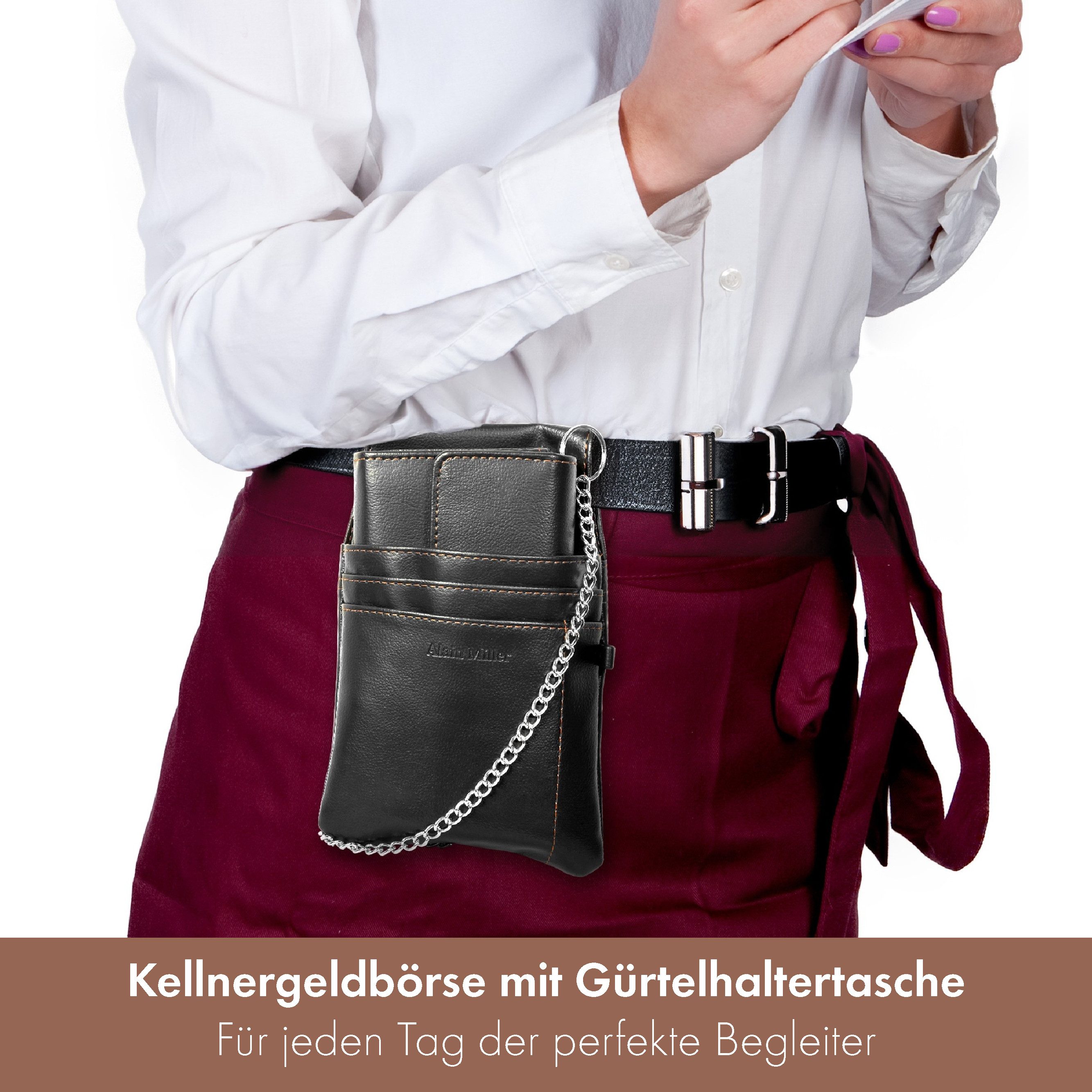 Alain Miller Kellnerbörse Emilia aus Kunstleder, schwarz, robust (2-tlg., inkl. Kellnertasche)