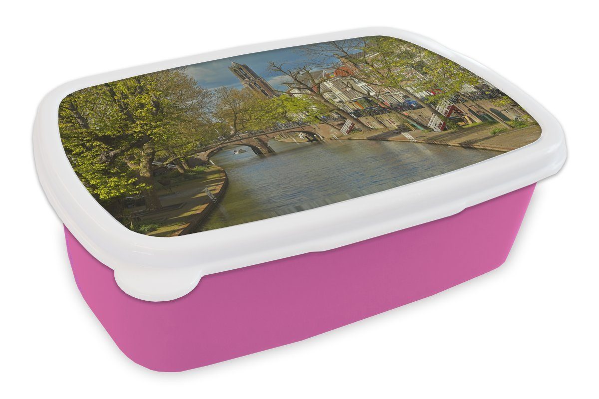 Kunststoff Lunchbox Kunststoff, Kinder, Snackbox, - - Wasser, Brotbox Brotdose MuchoWow Utrecht Pflanzen Mädchen, (2-tlg), für Erwachsene, rosa