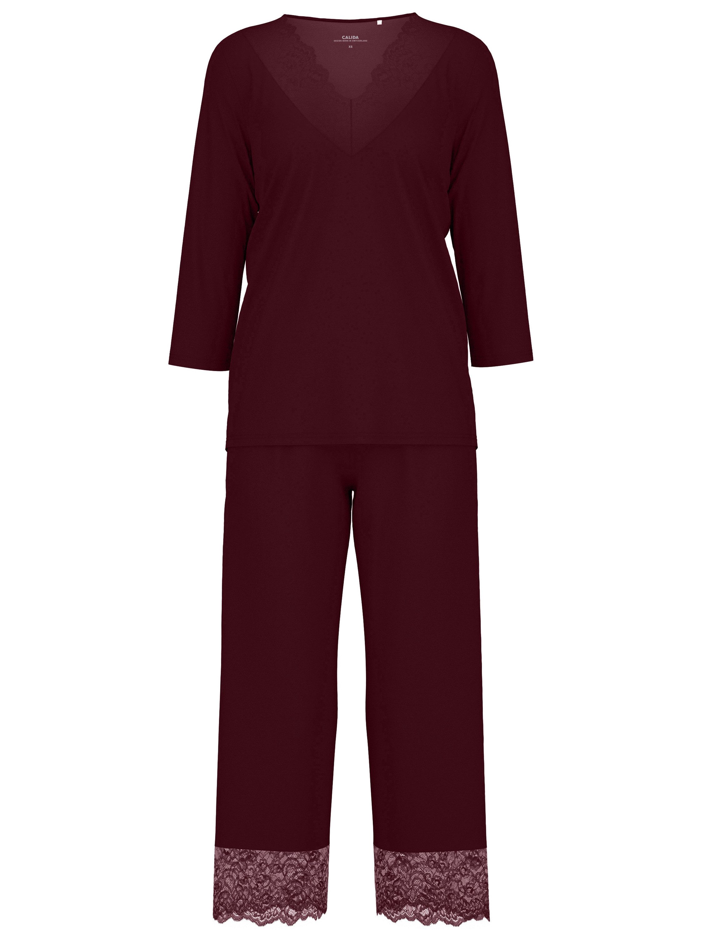 CALIDA Capri-Pyjama Elegant Dreams Damen (2 tlg) luftiger Schnitt, mit Spitzendetails, fließend und anschmiegsam