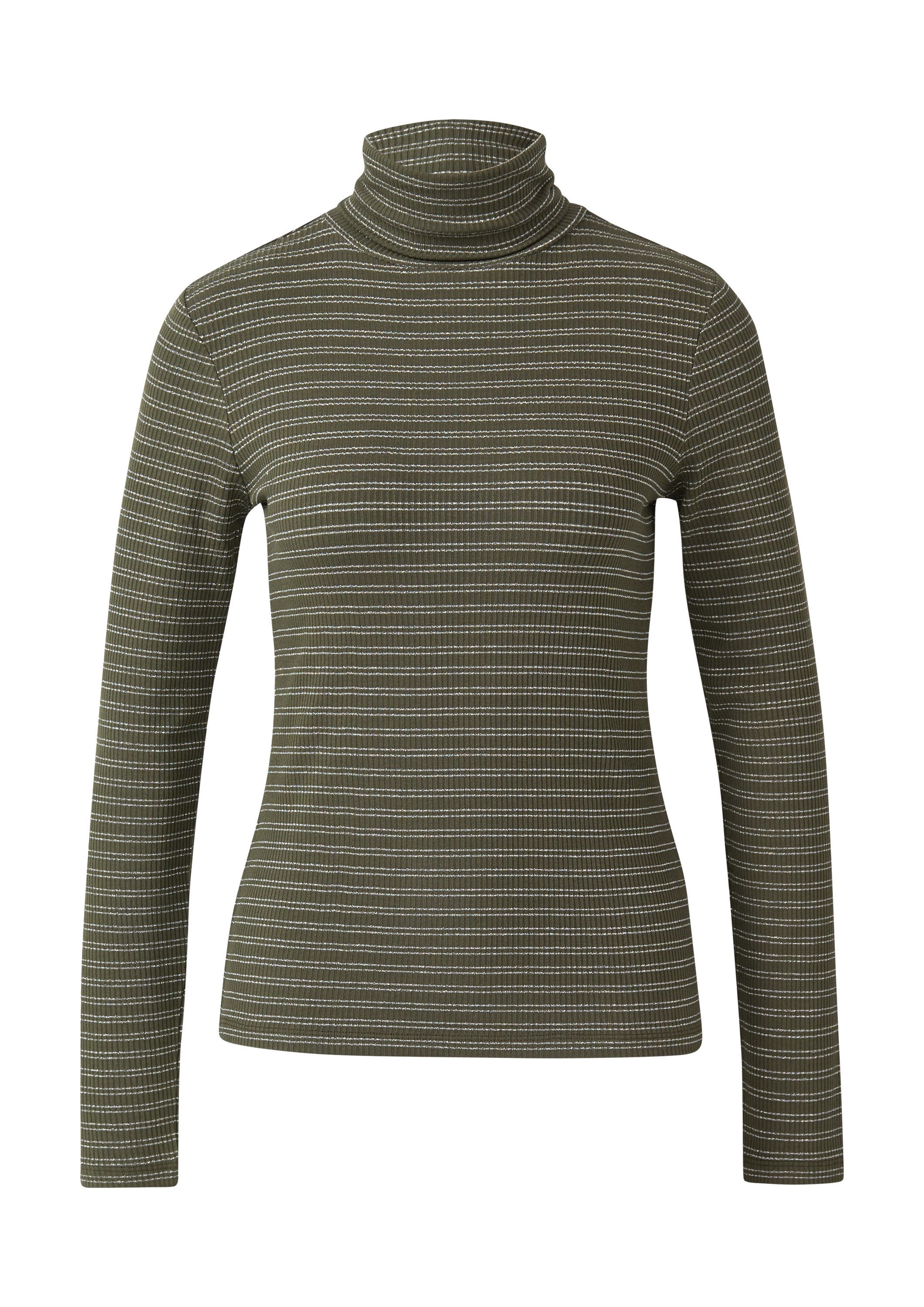 comma Langarmshirt T-Shirt Geripptes Rollkragenshirt mit Glitzergarn günstig online kaufen