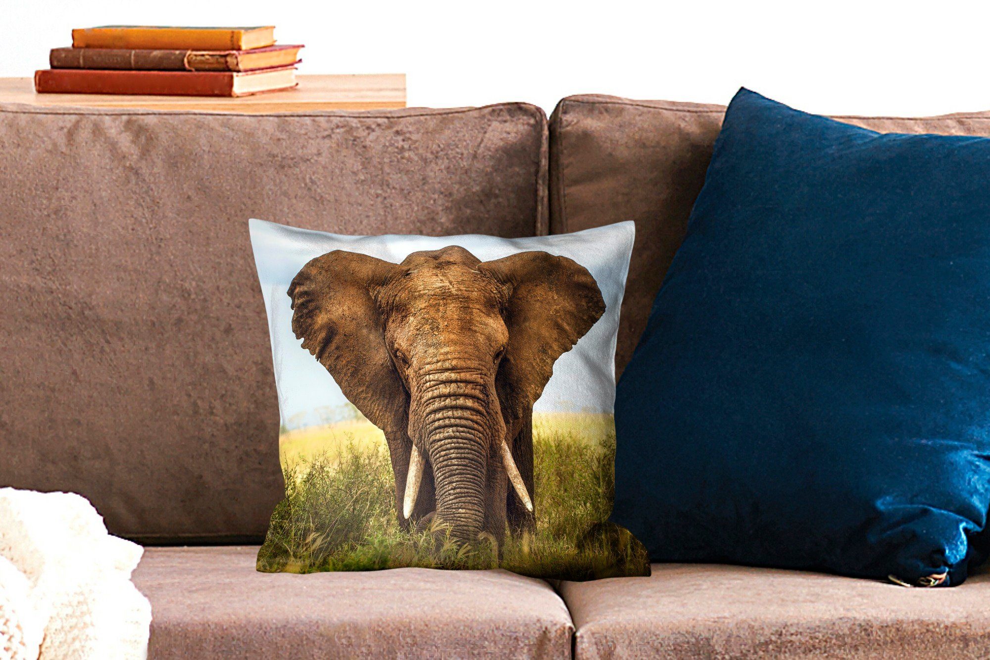 für Elefant Dekokissen mit Sofakissen Afrikanischer Zierkissen Deko, Vorderansicht, Füllung Wohzimmer, Schlafzimmer, MuchoWow