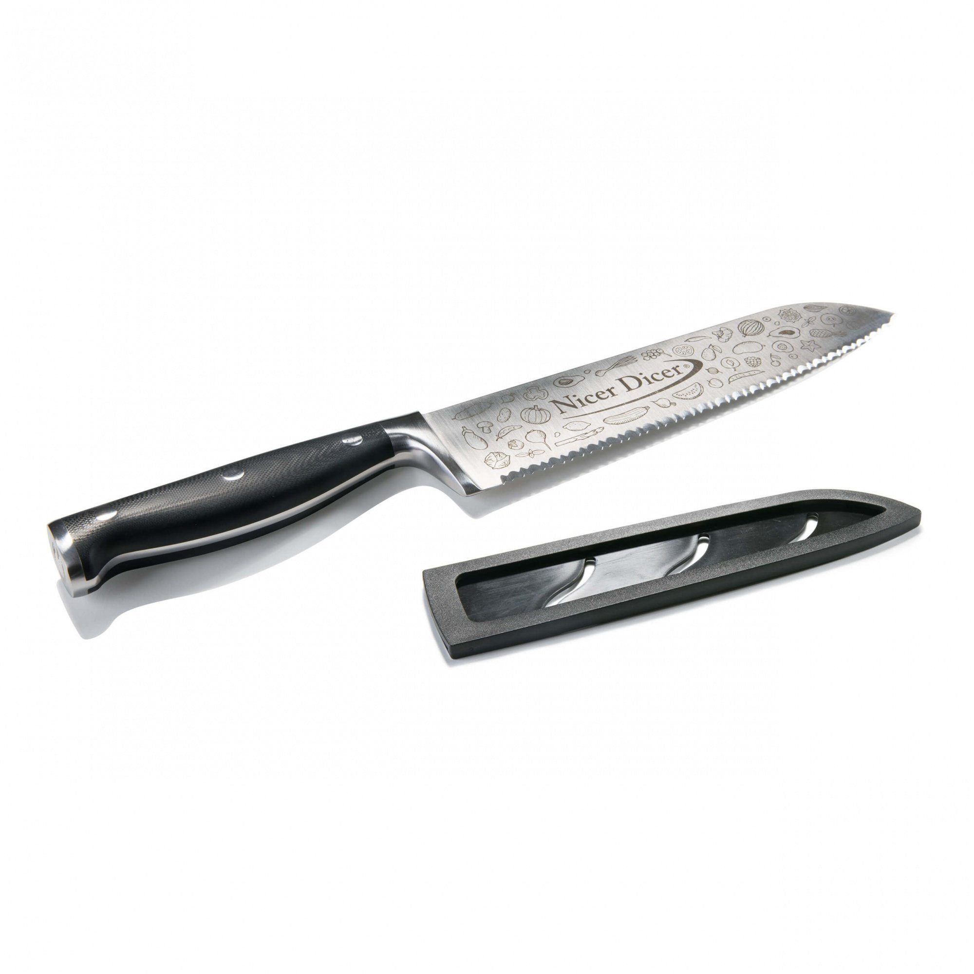 Genius Universalmesser Nicer Dicer Knife, scharfes Profi Messer aus Edelstahl mit Wellenschliff & Schutzhülle