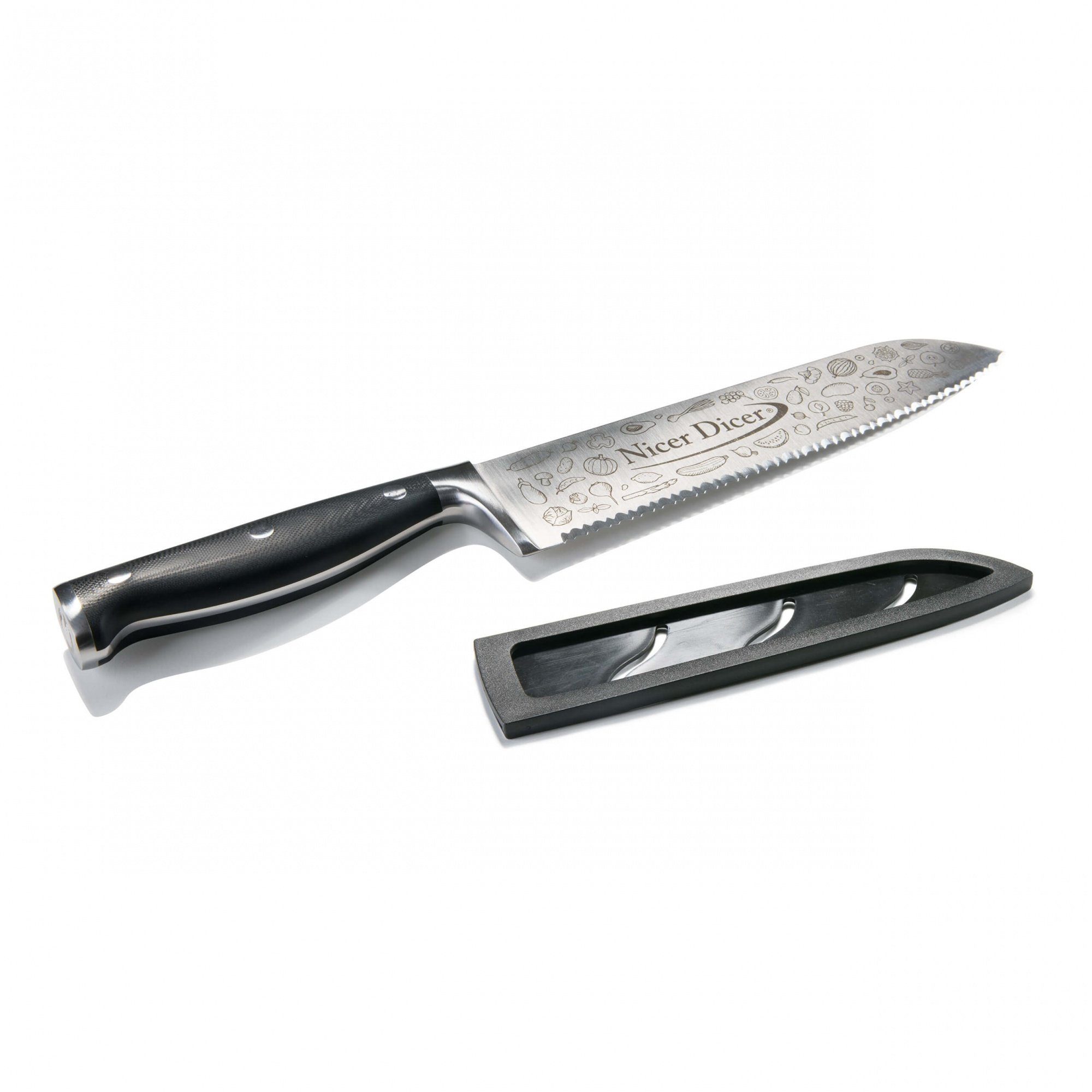Genius Universalmesser Nicer Dicer Knife Professional groß Set 2-tlg., scharfes Profi Ножі aus Edelstahl mit Wellenschliff & Schutzhülle
