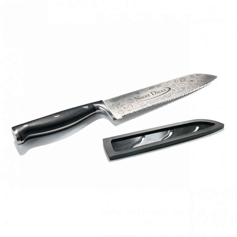 Genius Universalmesser Nicer Dicer Knife, scharfes Profi Messer aus Edelstahl mit Wellenschliff & Schutzhülle