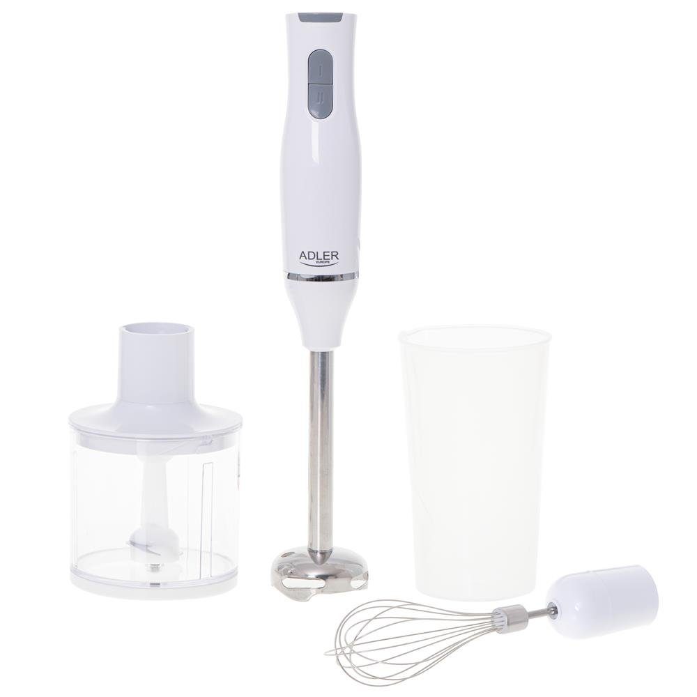 ADLER EUROPE Stabmixer AD 4620 Stabmixer Set, 4-in-1 Handmixer mit Zerkleinerer 500 ml, 800 W, Messbecher 700 ml, Schneebesen, Edelstahl, Weiß
