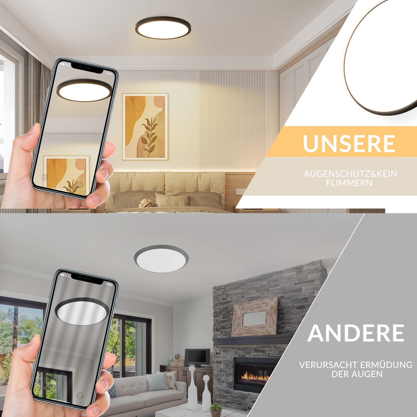 Nettlife LED Deckenleuchte Flach Schwarz 18cm 15W Küchenlampe Rund, LED fest integriert, 3000K Flurlampe für Schlafzimmer Flur – Bild 2 von 5