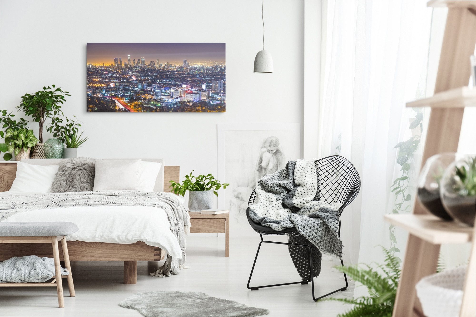 Sinus Art Leinwandbild Kunstdruck Bilder 120x60cm USA Los Angeles bei Nacht Stadt Skyline, (1 St)