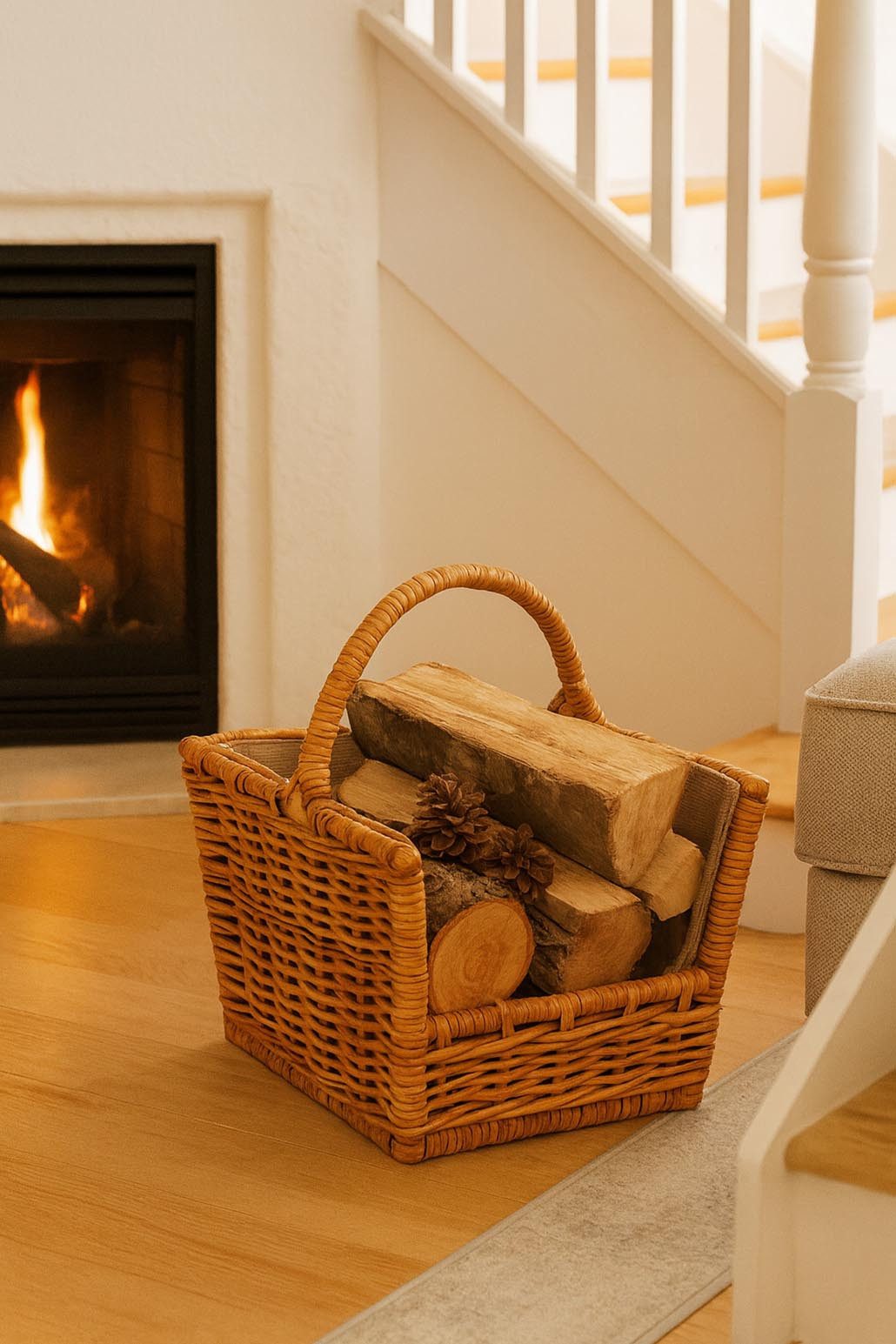 Kobolo Kaminholzkorb Holztrage Rattan Lacak mit abnehmbarem Leinenstoff günstig online kaufen