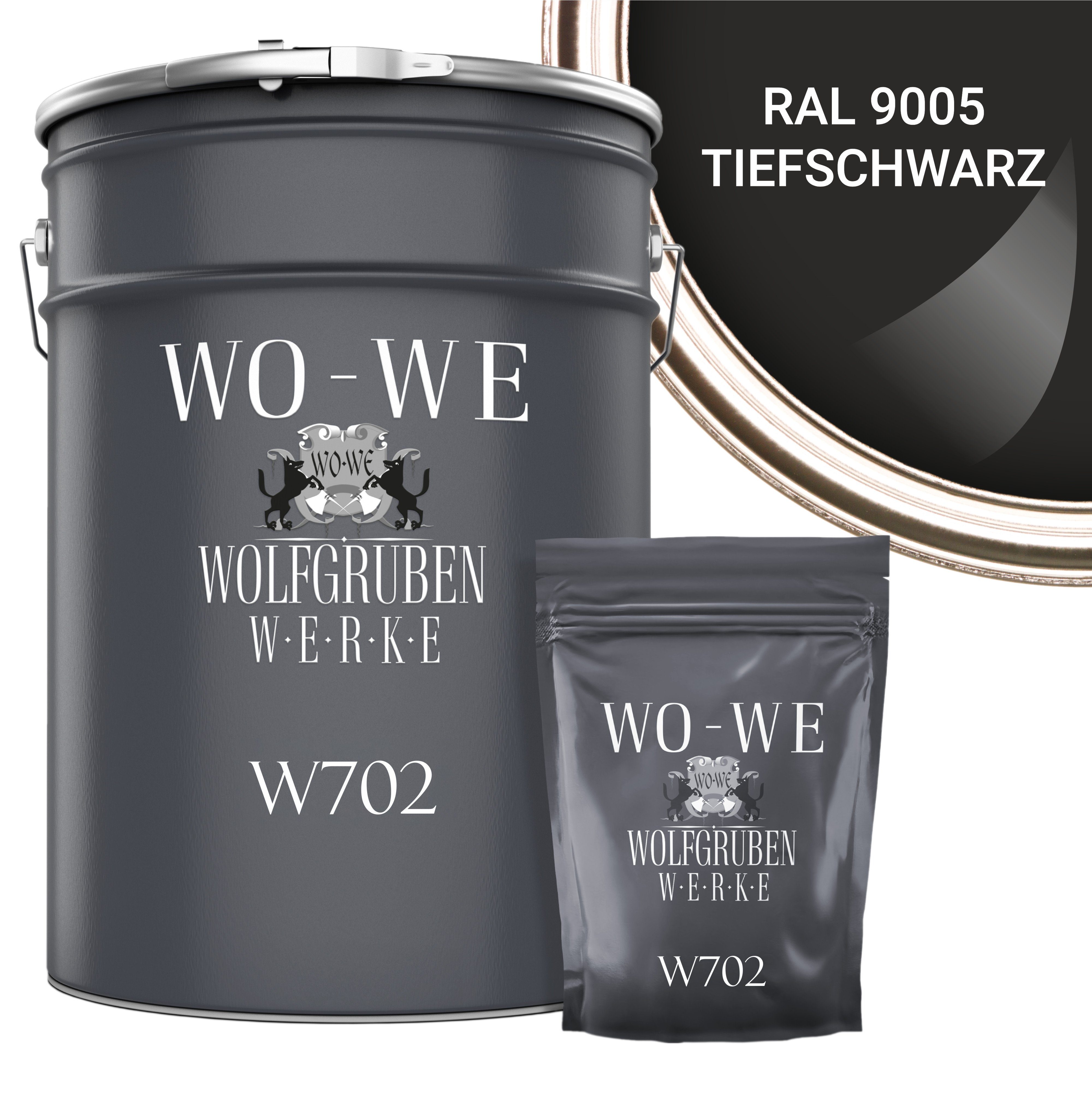 WO-WE Bodenversiegelung 2K Garagenfarbe Bodenbeschichtung W702, 2,5-20Kg, Seidenglänzend, Epoxidharz RAL 9005 Tiefschwarz