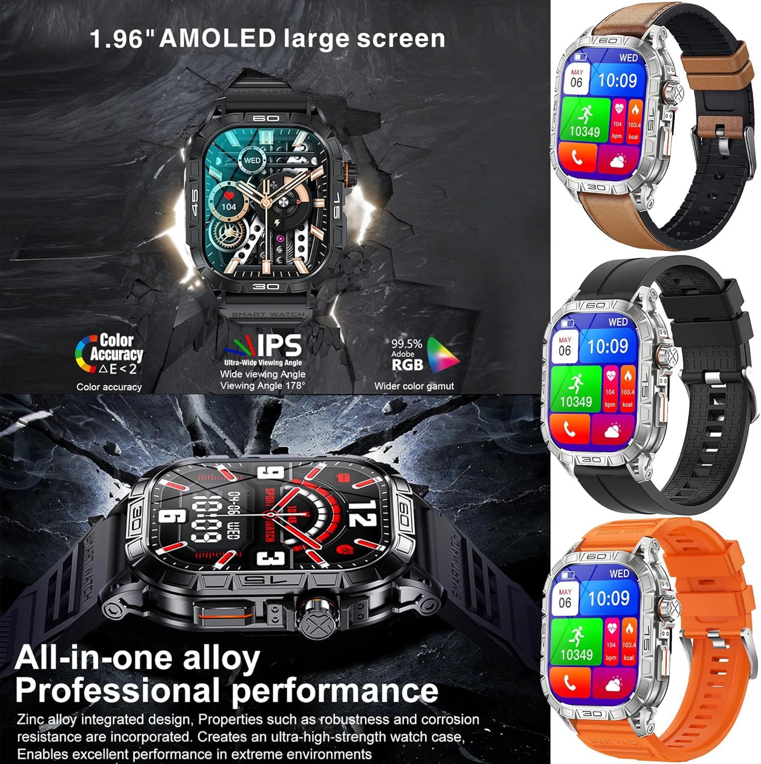 SGDDFIT Smartwatch (4,9 cm, android ios), Herren Smartwatch mit 1.96" AMOLED Display, Bluetooth Anrufen