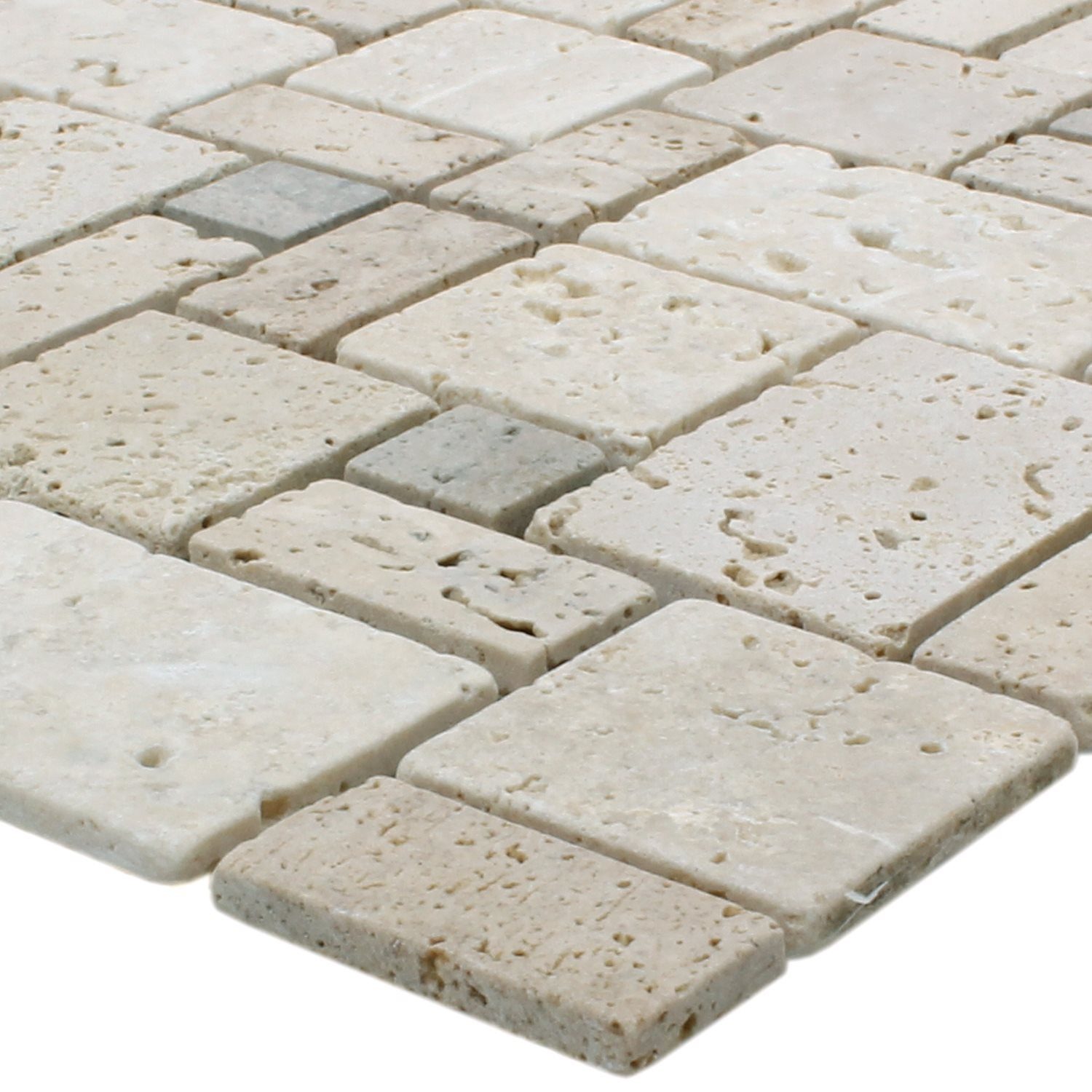 Mosafil Mosaikfliesen Mosaikfliesen Airbrush Travertin Beige, Naturstein-Travertin 30.500x30.500, beige-grau, Verlegefertig auf ein Netz geklebt - Frostsicher - Wasserfest -