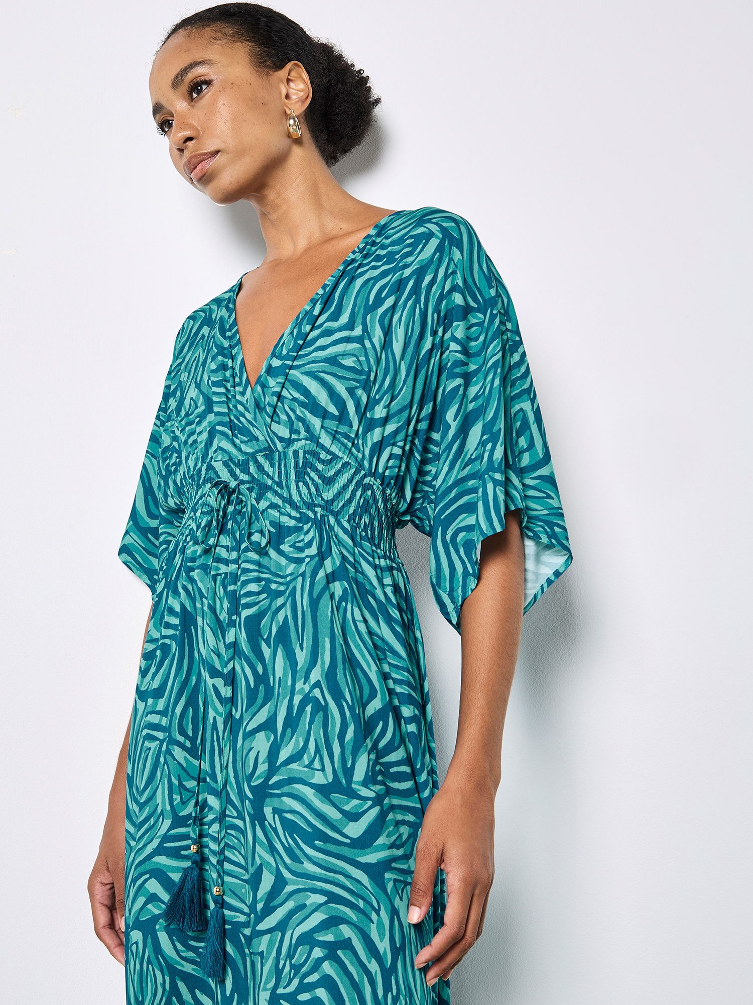 Apricot Midikleid Midikleid . (mit Kordel) mit Zebra-Print und Kimono-Ärmeln