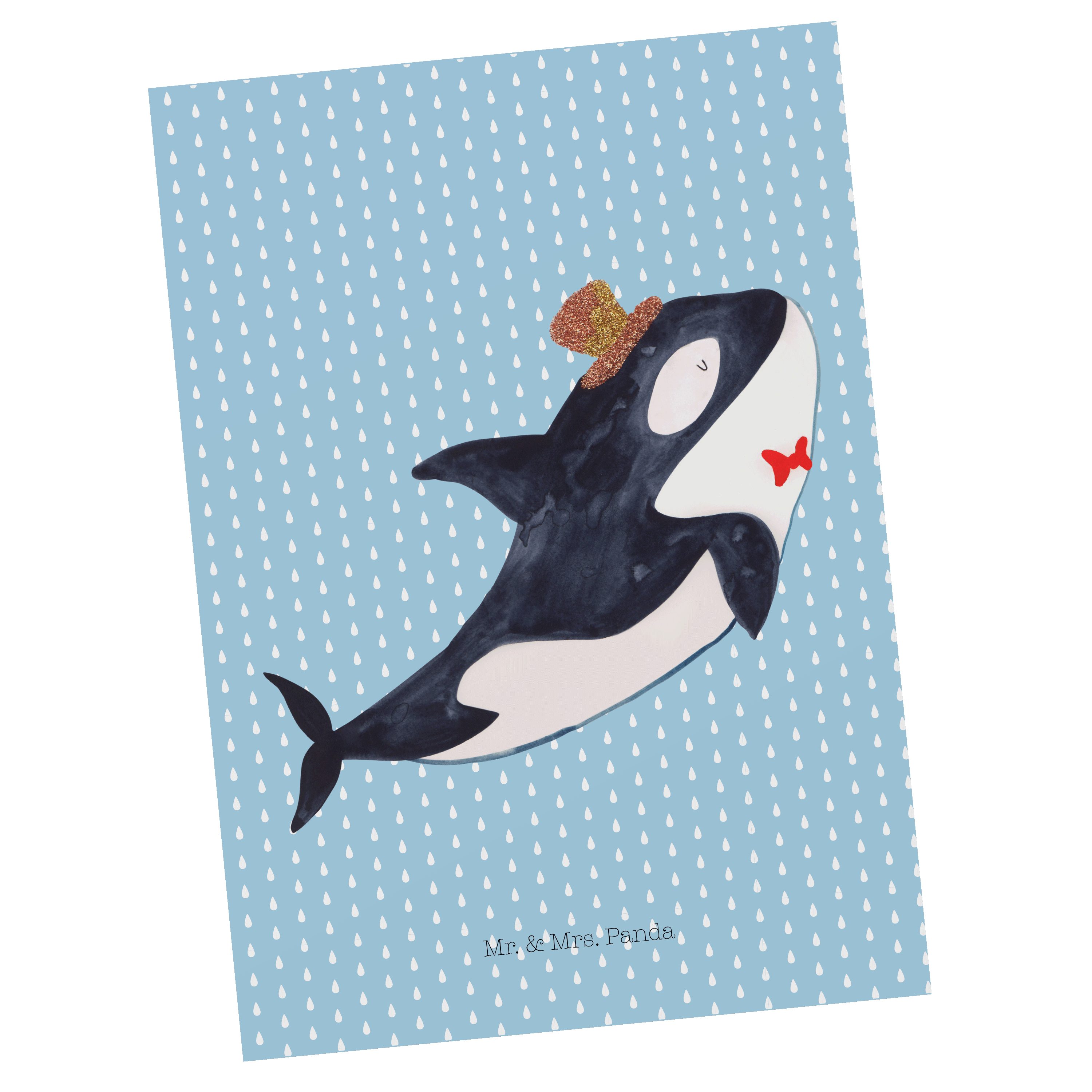 Mr. & Mrs. Panda Postkarte Orca Zylinder - Blau Pastell - Geschenk, Einladung, Geburtstag, Karte