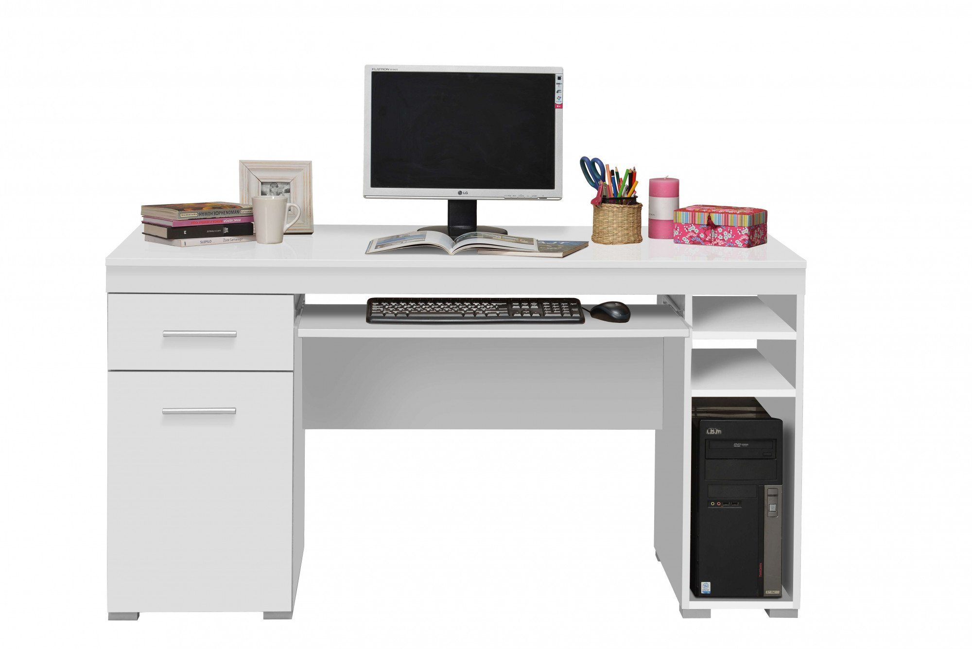 für Office geeignet INOSIGN Home mit gut Opaque Stauraum, das weiß Alfa, Schreibtisch