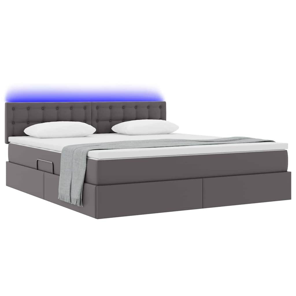 vidaXL Bett Bett mit Stauraum und LED mit LED Grau 160 x 200 cm Kunstleder günstig online kaufen