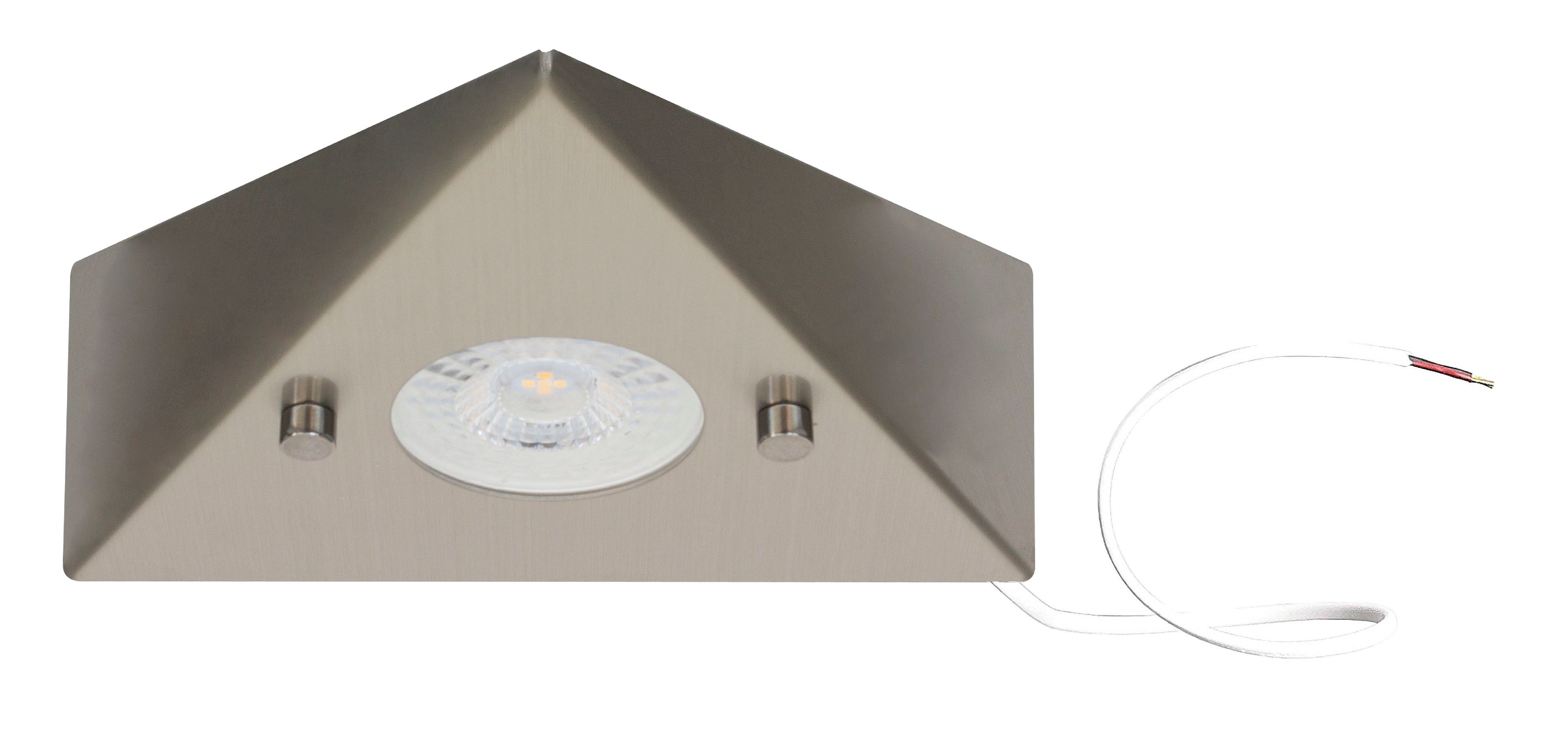 TRANGO LED Unterbauleuchte, 5er Set 6739-52 LED-Küchenunterbauleuchte *COOK* LED Einbauleuchte - Einbaustrahler aus Edelstahl inkl. 5x 4,8 Watt LED Modul 3000K warmweiß - direkt 230 Volt - beliebig erweiterbar, Schalter - Dreieckleuchte – Schrankleuchte