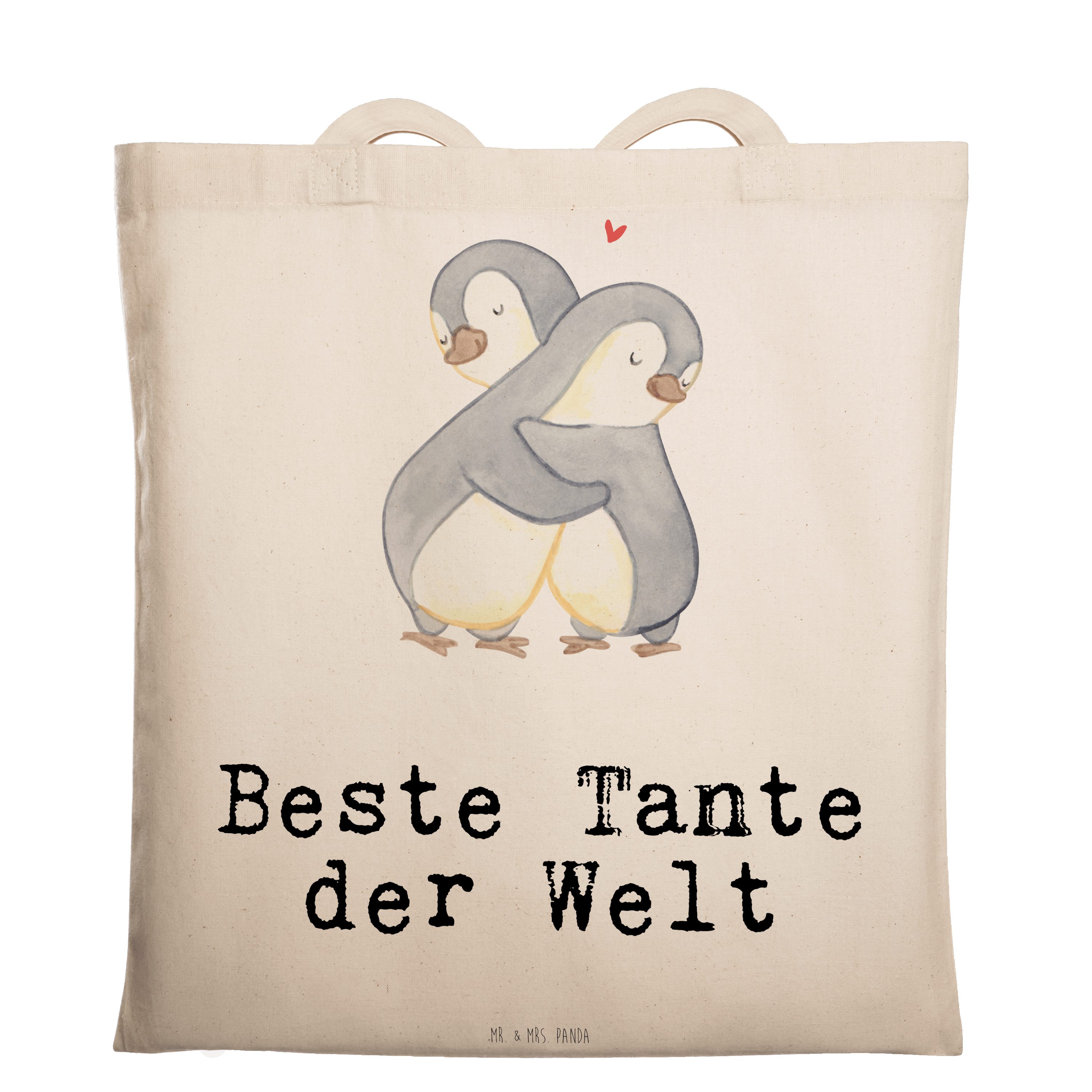 Mr. & Mrs. Panda Tragetasche Pinguin Beste Tante der Welt - Transparent - Geschenk, Neffe, Paten T (1-tlg)