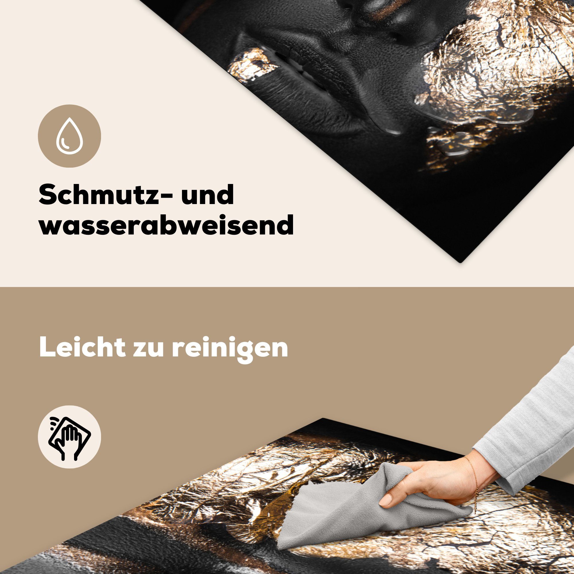 Frau küche für Schwarz (1 Gold, cm, Ceranfeldabdeckung, tlg), - Herdblende-/Abdeckplatte Arbeitsplatte Vinyl, MuchoWow und 78x78
