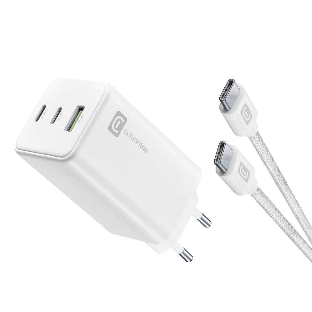 Cellularline 3 Port Multipower Kit 100W Reiselader GaN White (60926) Ladegerät USB-Ladegerät