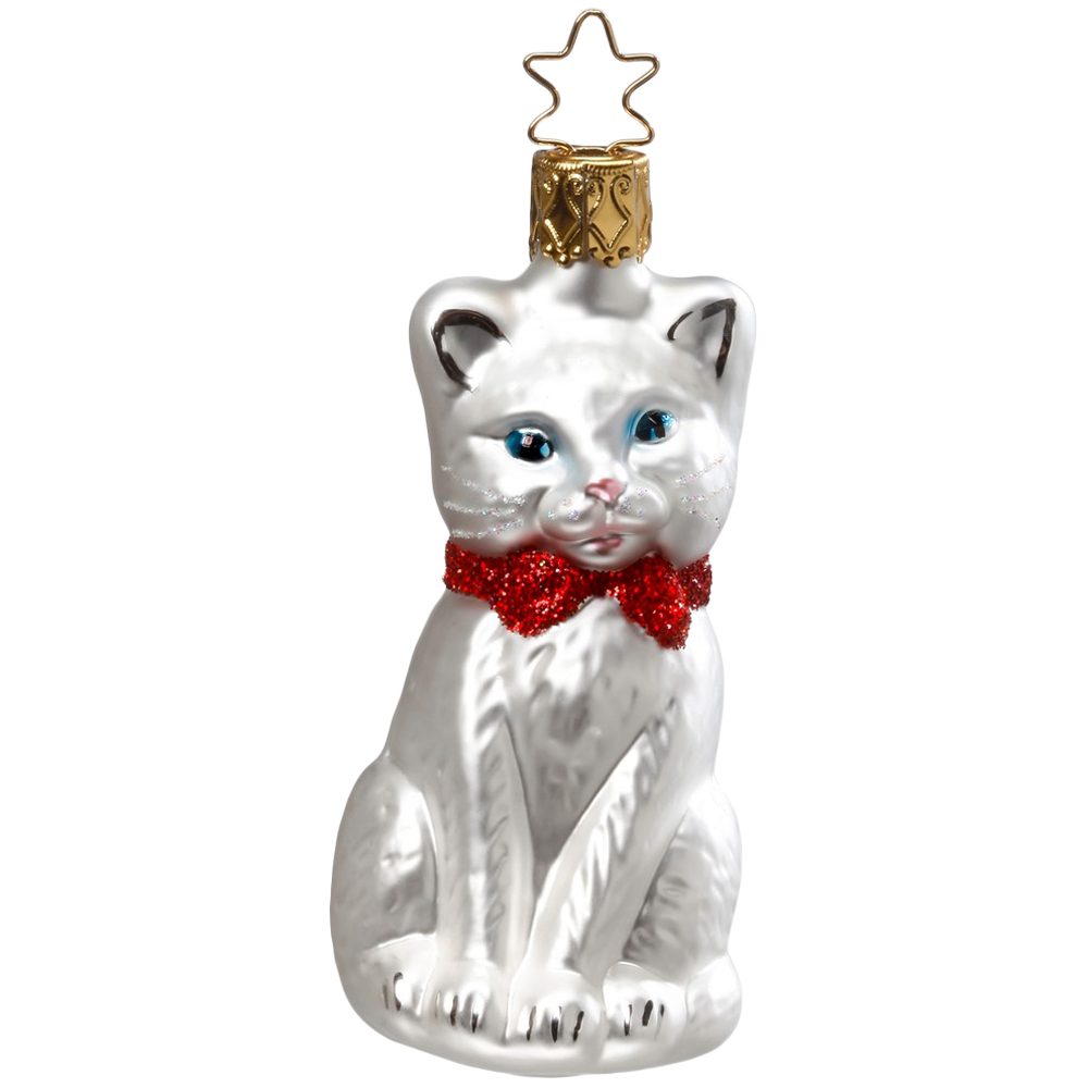 INGE-GLAS® Christbaumschmuck Schmusekätzchen, weiße Katze 8,5cm (1-tlg), mundgeblasen, handbemalt