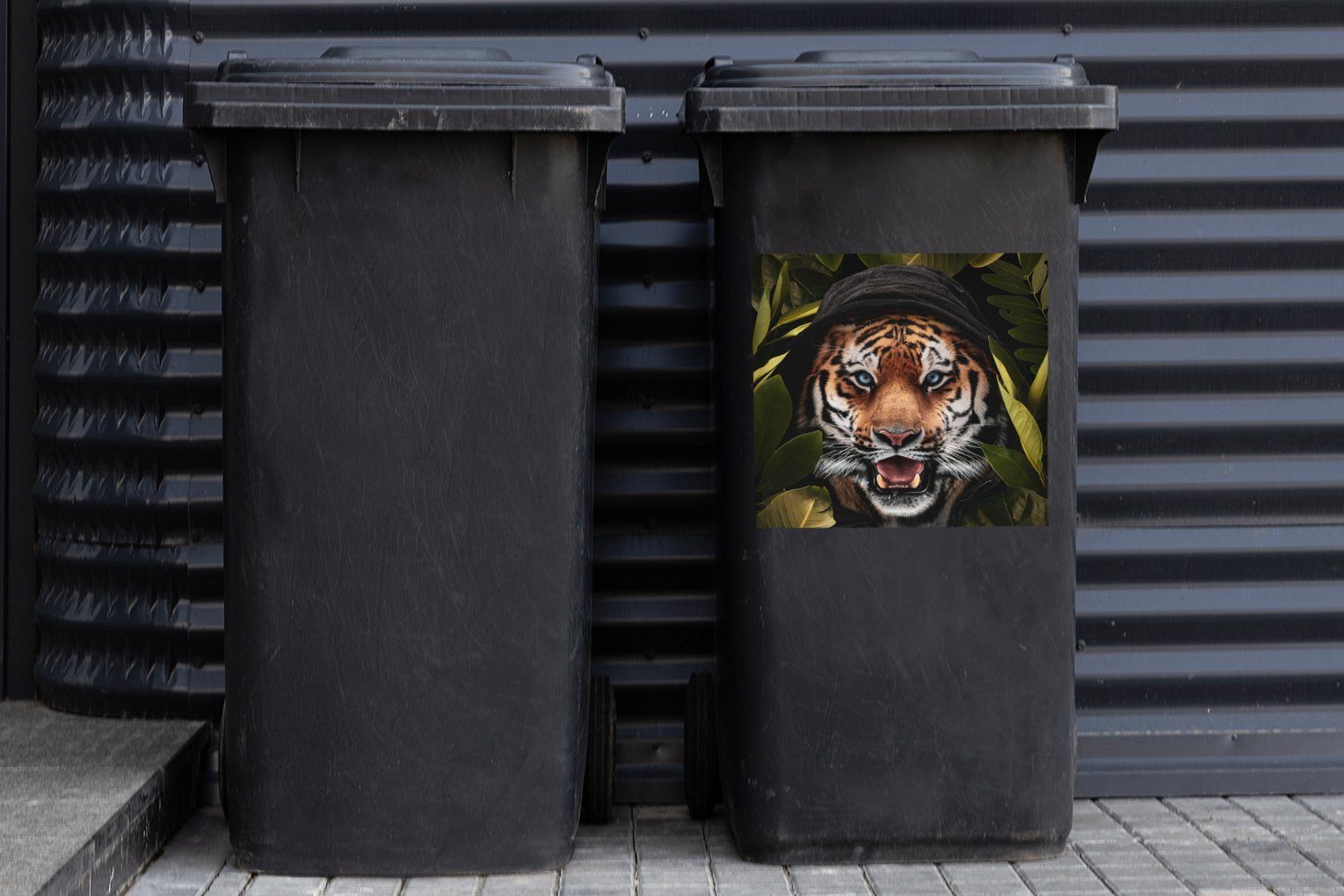 - Abfalbehälter Container, MuchoWow (1 Wandsticker Dschungel Mülltonne, - St), Tiger Mülleimer-aufkleber, Sticker, Blätter