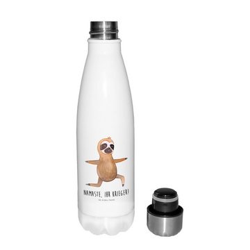 Mr. & Mrs. Panda Thermoflasche Faultier Yoga - Weiß - Geschenk, Faultier Geschenk, Entspannung, Edel, Einzigartige Geschenkidee