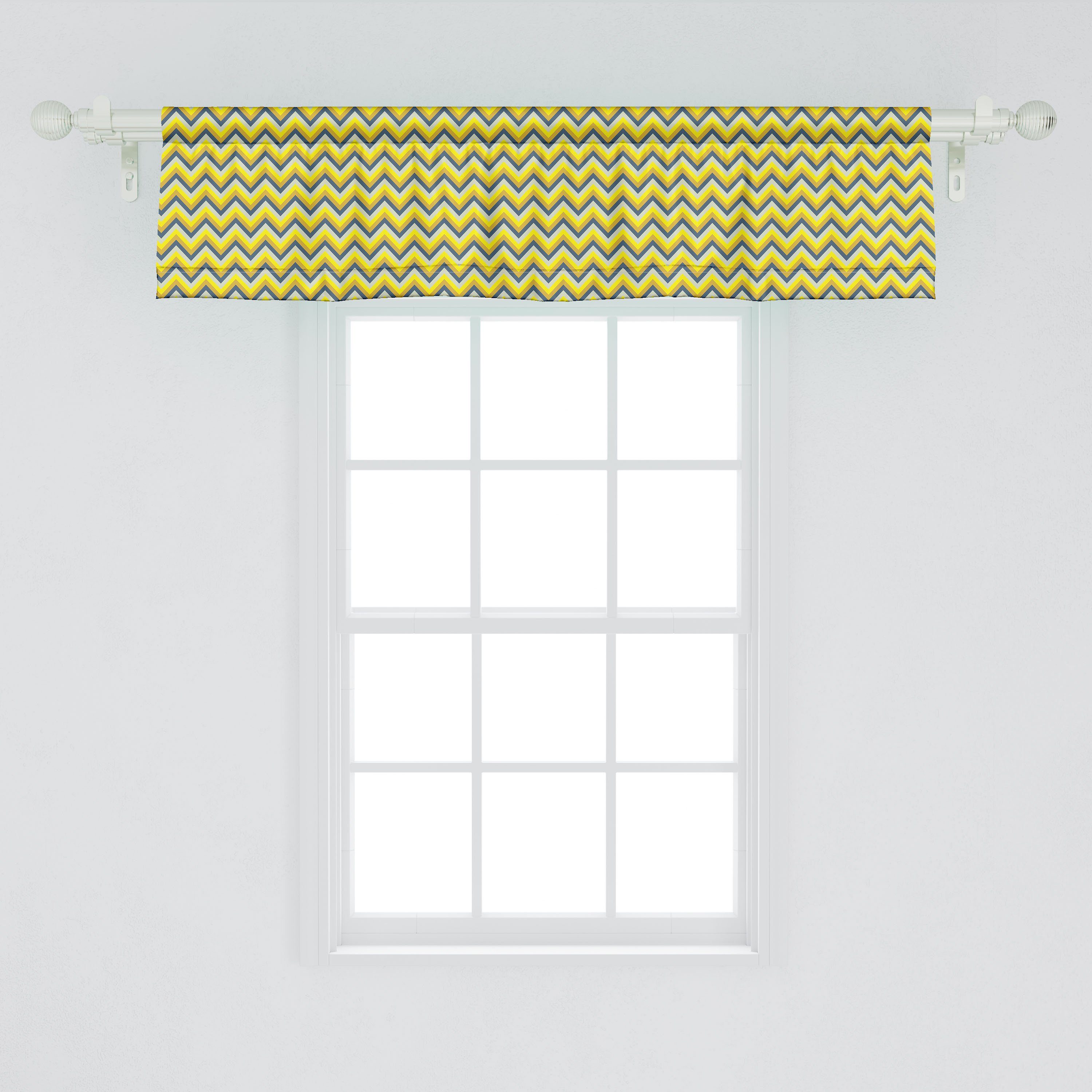 Volant Abakuhaus, Gelb grau Abstrakt Küche Dekor Chevron Vorhang Schlafzimmer für mit Microfaser, Stangentasche, Scheibengardine