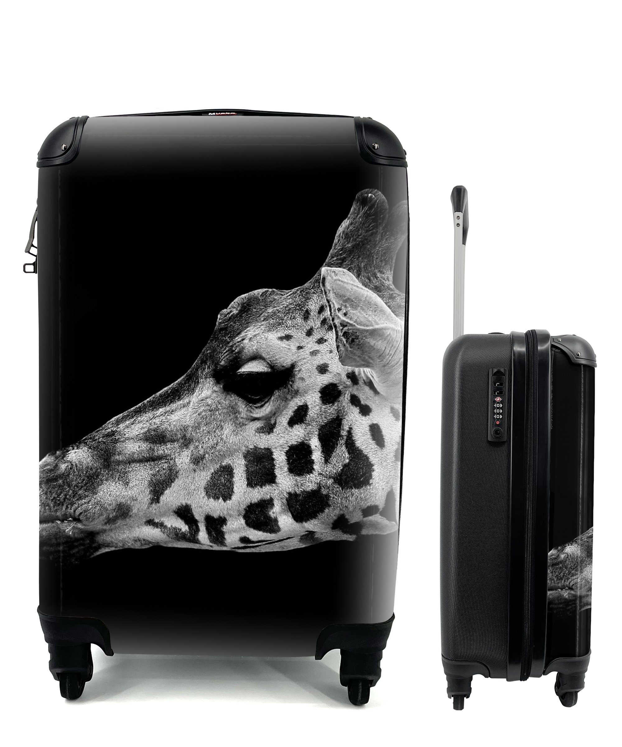 MuchoWow Handgepäckkoffer Tiere - Giraffe - Schwarz - Weiß, 4 Rollen, Reisetasche mit rollen, Handgepäck für Ferien, Trolley, Reisekoffer