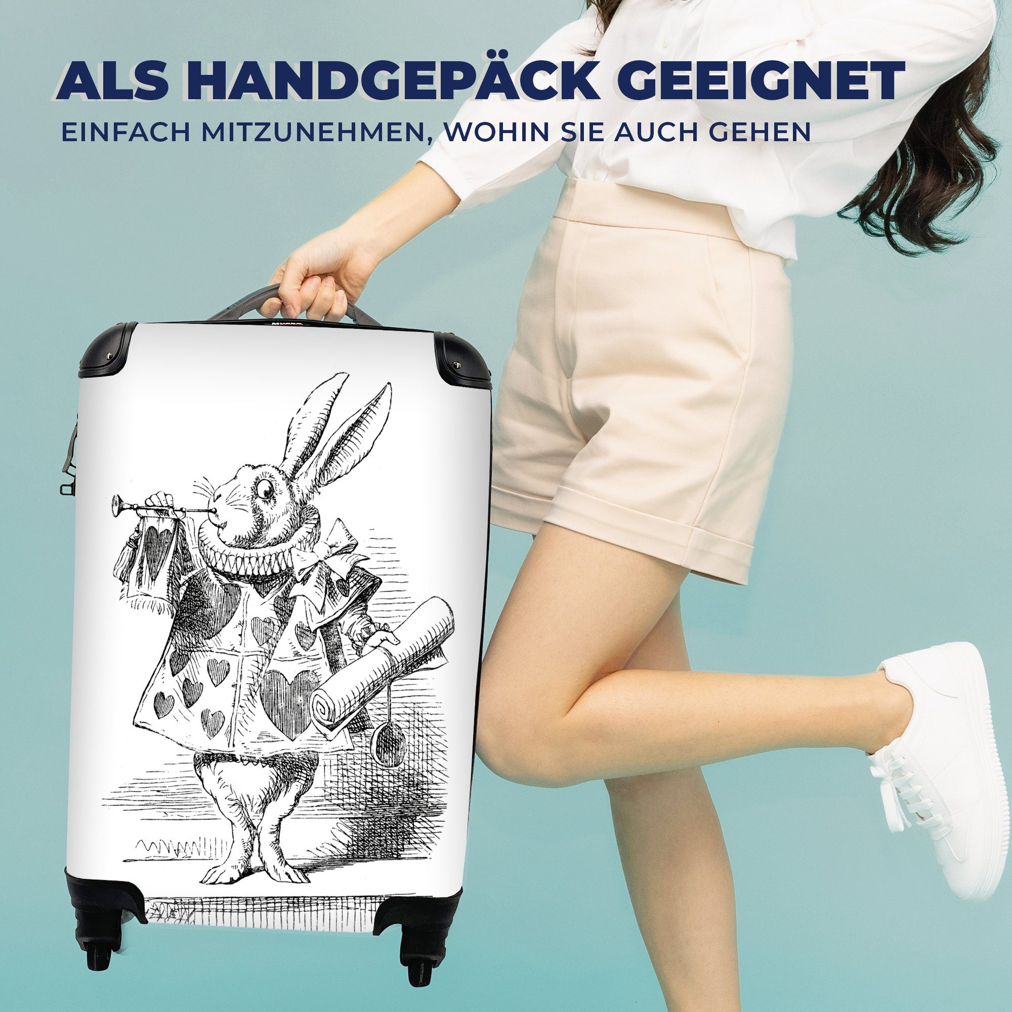 Reisetasche Rollen, Handgepäck rollen, Ferien, Reisekoffer 4 mit Handgepäckkoffer Kaninchen, Trolley, MuchoWow für