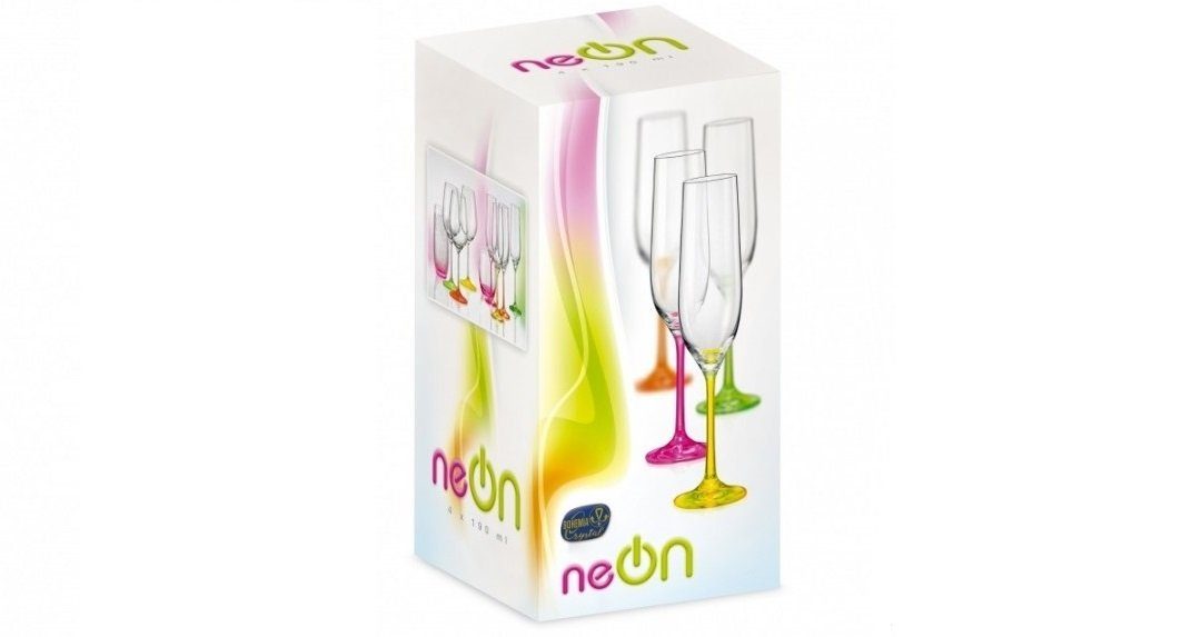 Crystalex Sektglas Neon 190 ml 4er Set, 4-tlg., Kristallglas, vier verschiedene Neon Farben