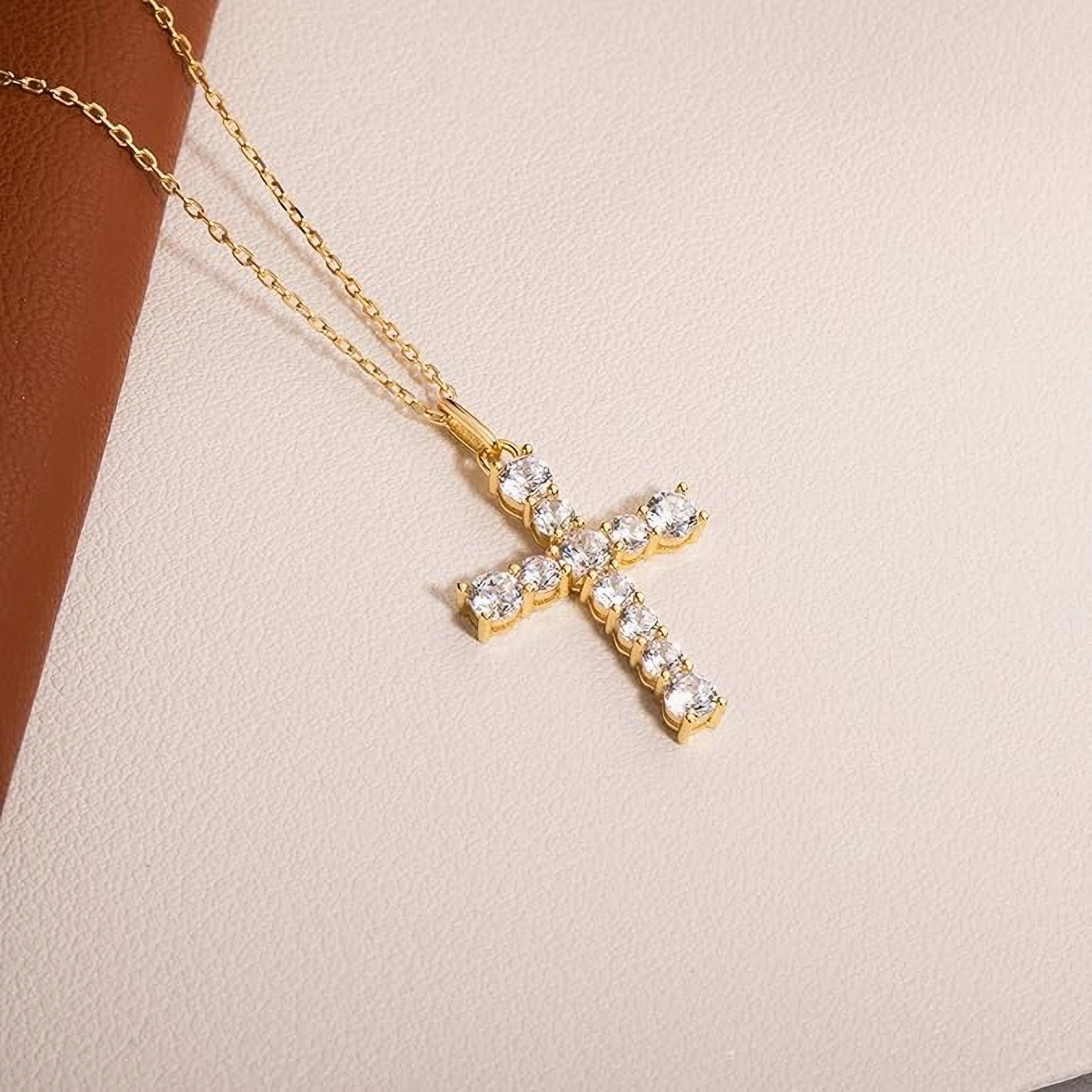 Jumpeak Kette mit Anhänger 14K Gold kultiviert Diamant Kreuz Halskette Lieb günstig online kaufen