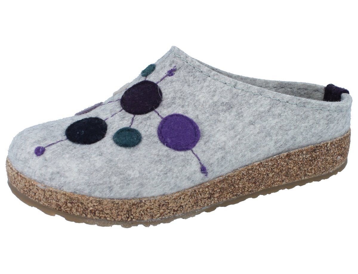 HAFLINGER Grizzly Hausschuhe grau lila Wollfilz - Größe: 39 Clog