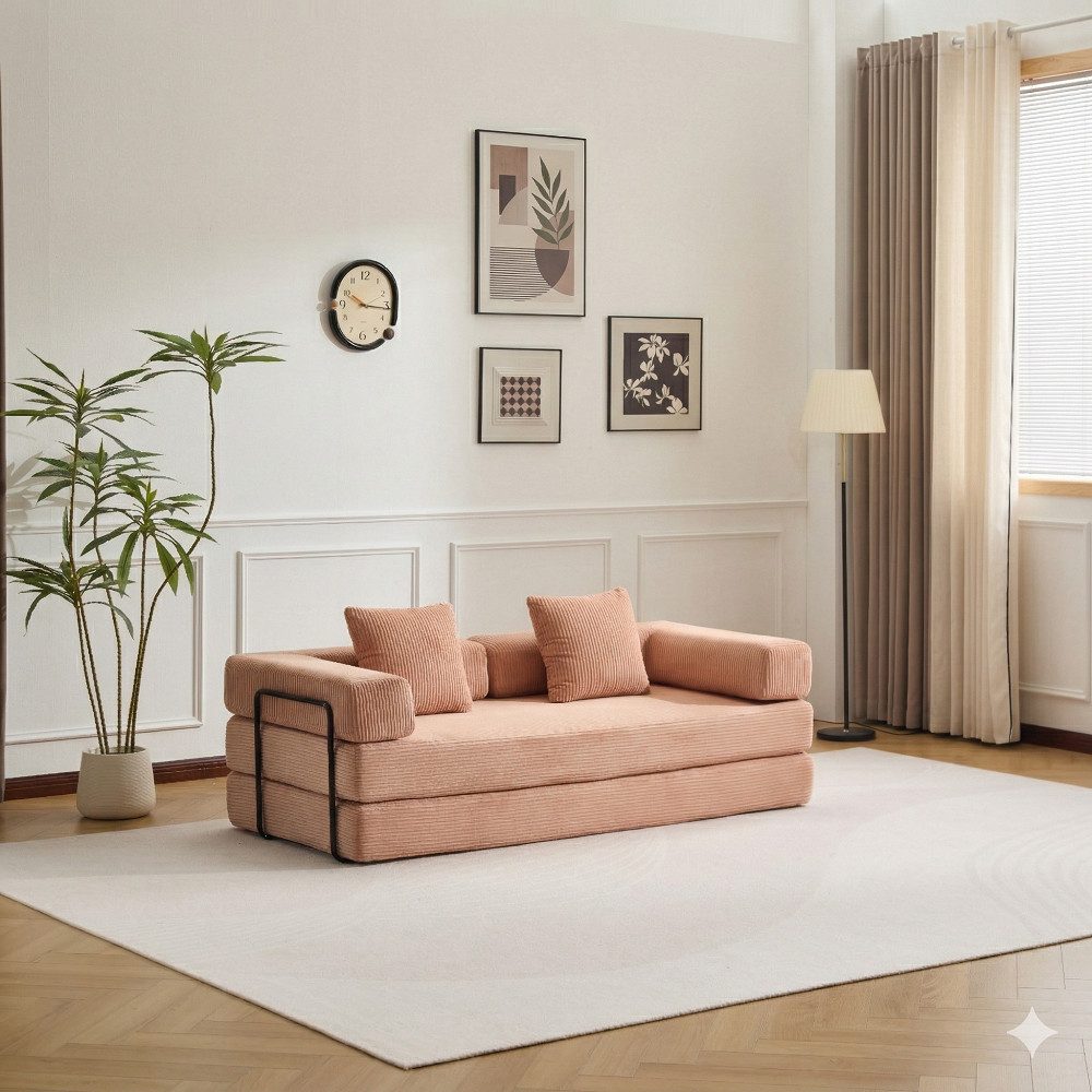 Vankel Loungesofa 4-in-1 Wohnzimmersofa mit Bettfunktion – faltbares Cord Schlafsofa, Bequemes & modernes Schlafsofa aus Cord – ideal für kleine Räume