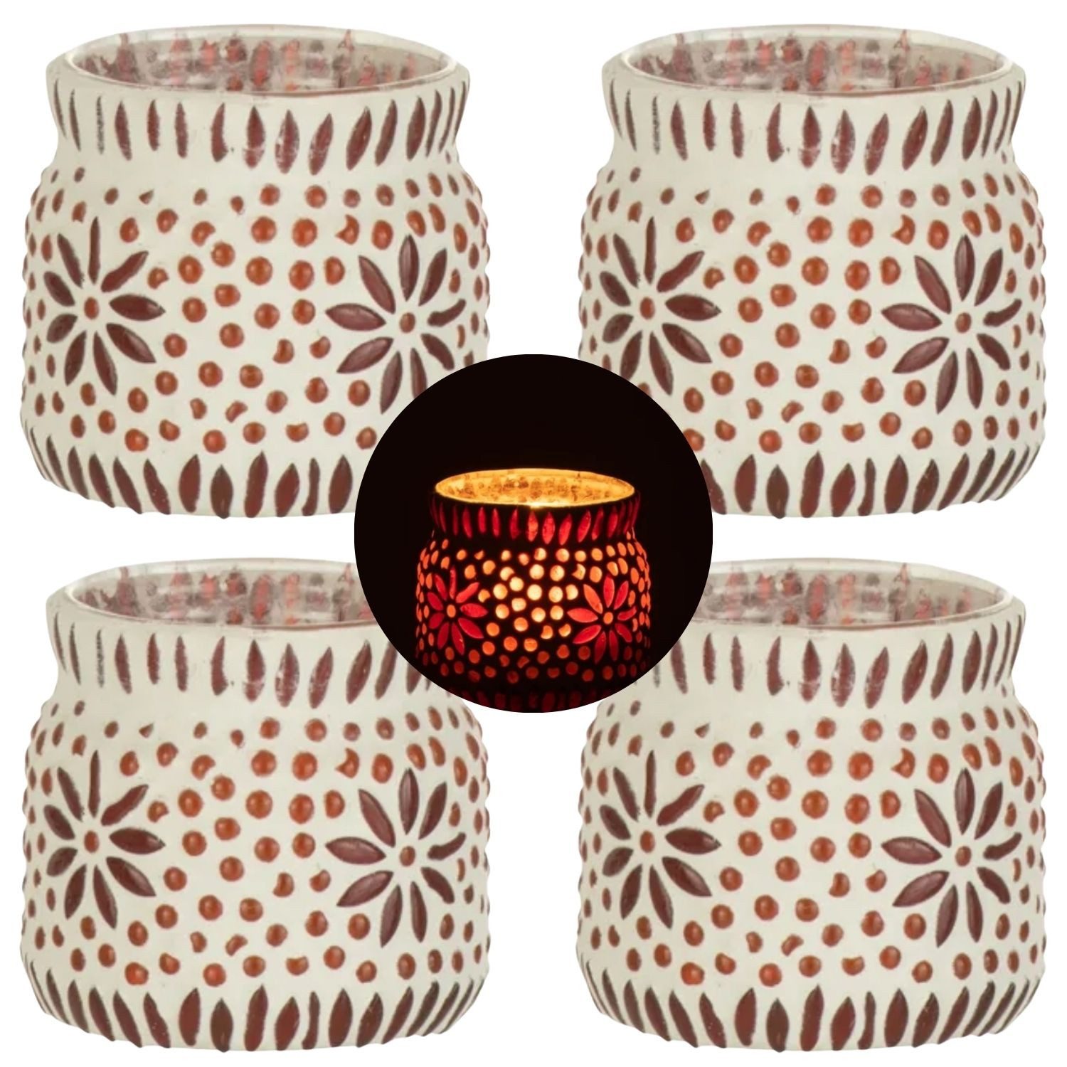 Marrakesch Orient & Mediterran Interior Teelichthalter 4er-Set Teelichthalter Bram in Orange – saisonal kombinierbar 8 cm (4 St), Handarbeit