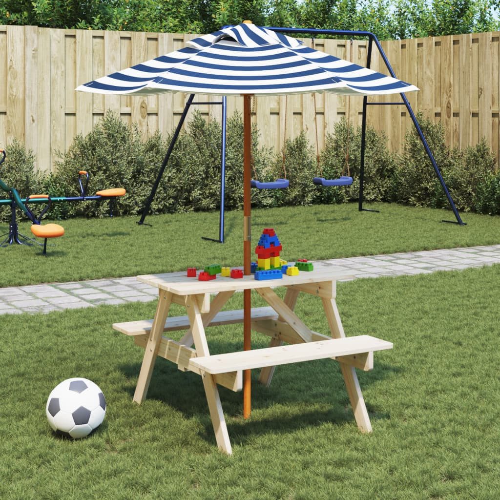 vidaXL Gartentisch Picknicktisch für 4 Kinder mit Sonnenschirm Massivholz Tanne (1-St)