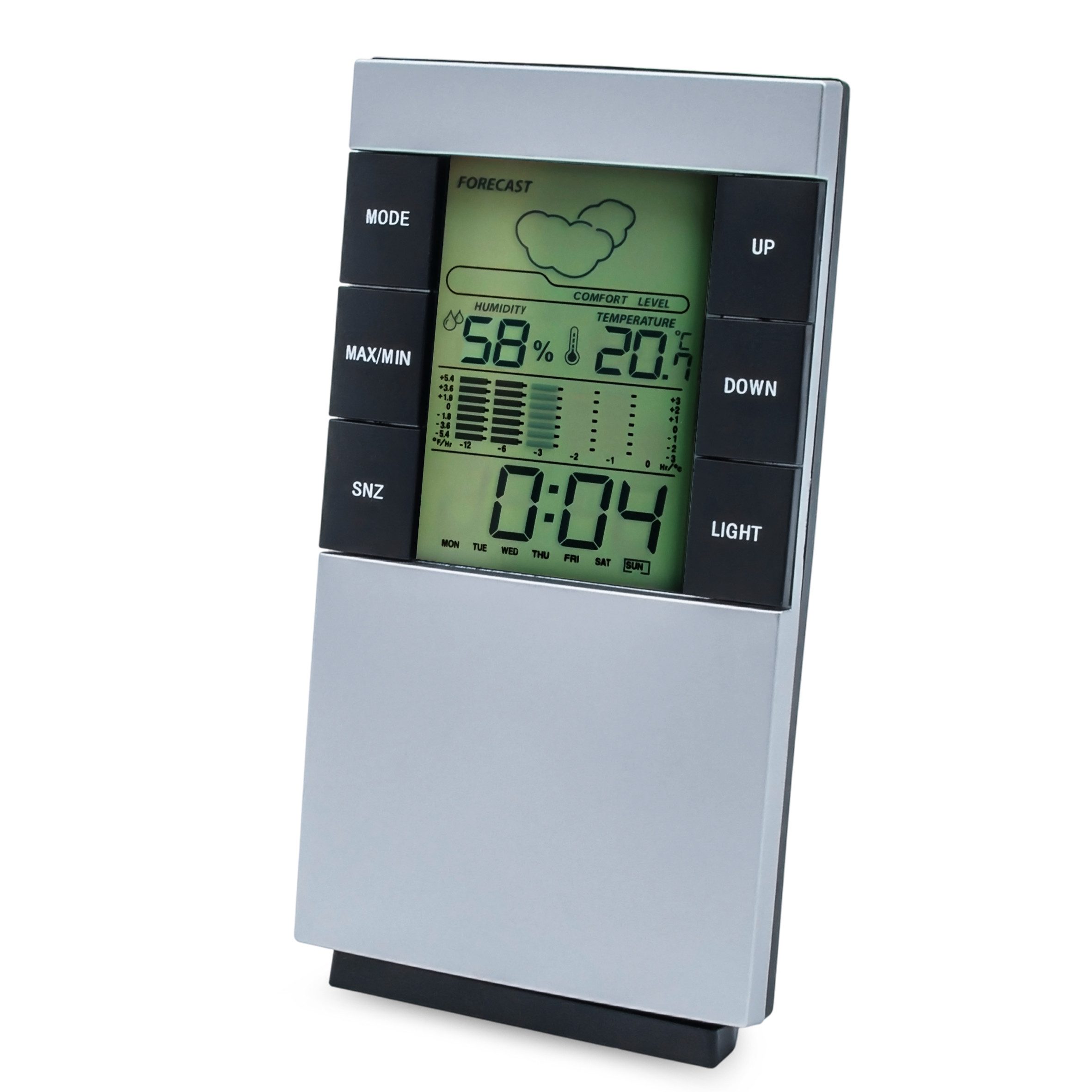 Spetebo 5in1 Raumklima Messgerät in silber Wetterstation (Digital, Hygrometer zum Hängen oder Aufstellen)