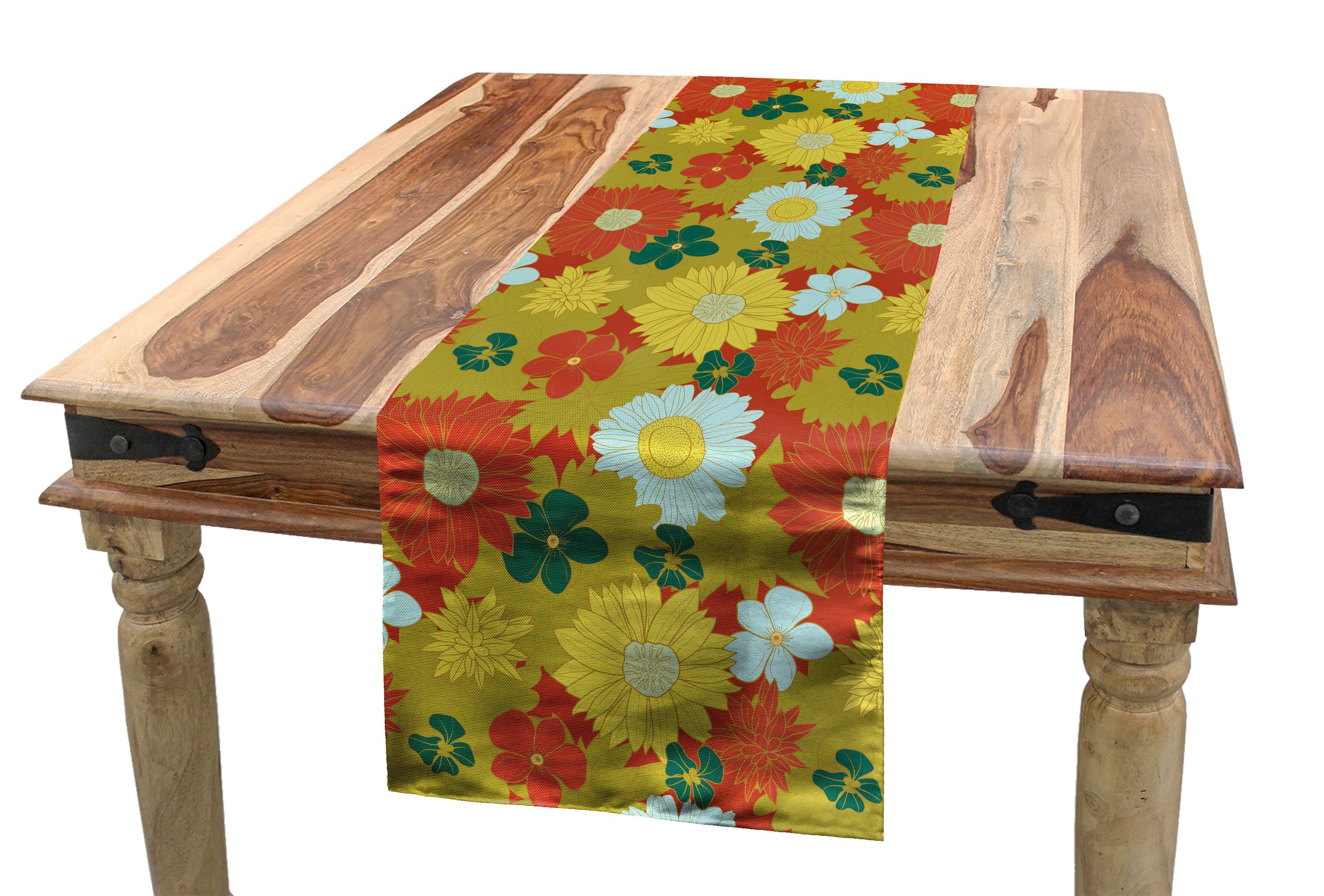 Abakuhaus Tischläufer Esszimmer Küche Rechteckiger Dekorativer Tischläufer, Blumen Chrysanthemum und Lily