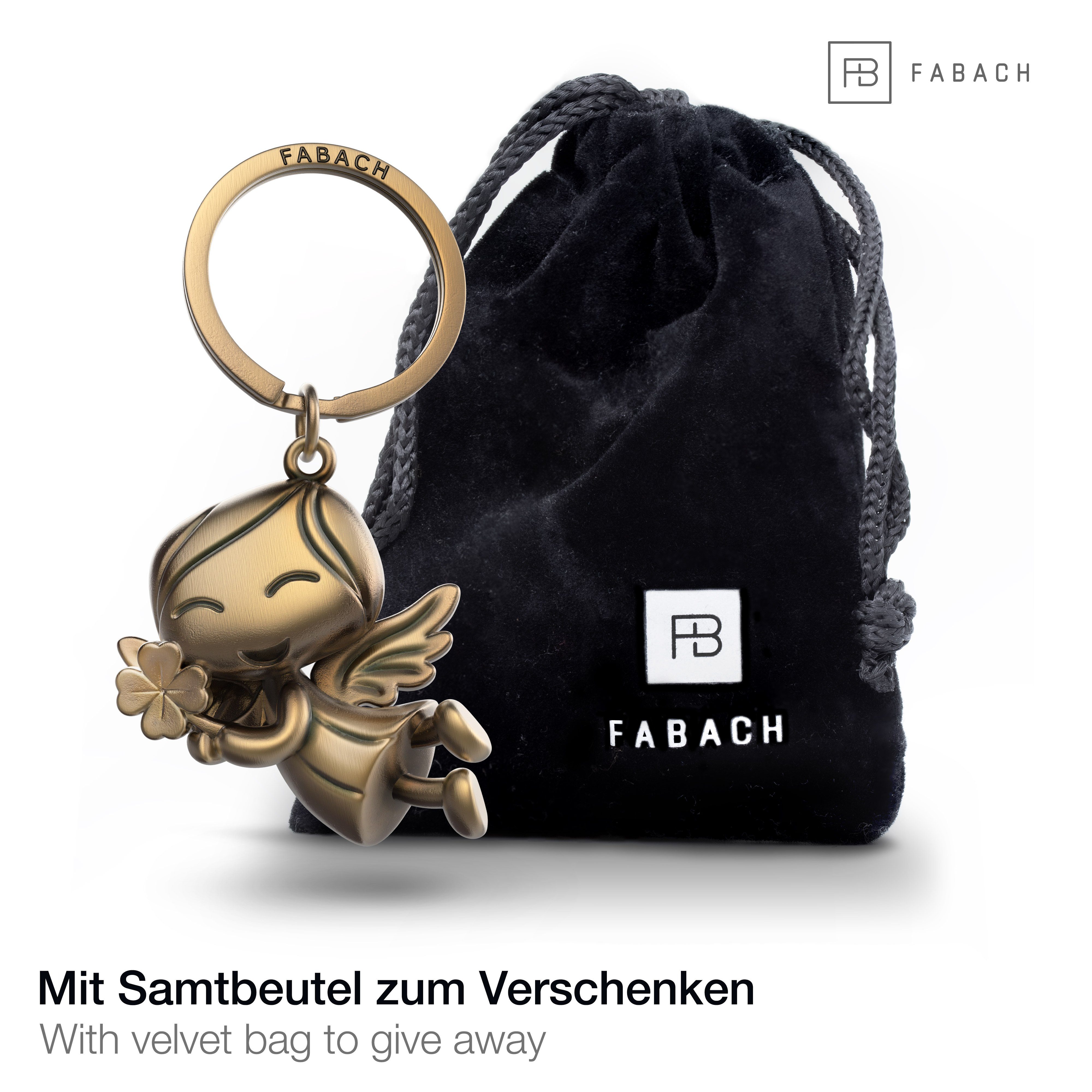 FABACH Schlüsselanhänger Schutzengel Lucky mit Kleeblatt - Glücksengel Glücksbringer Geschenk