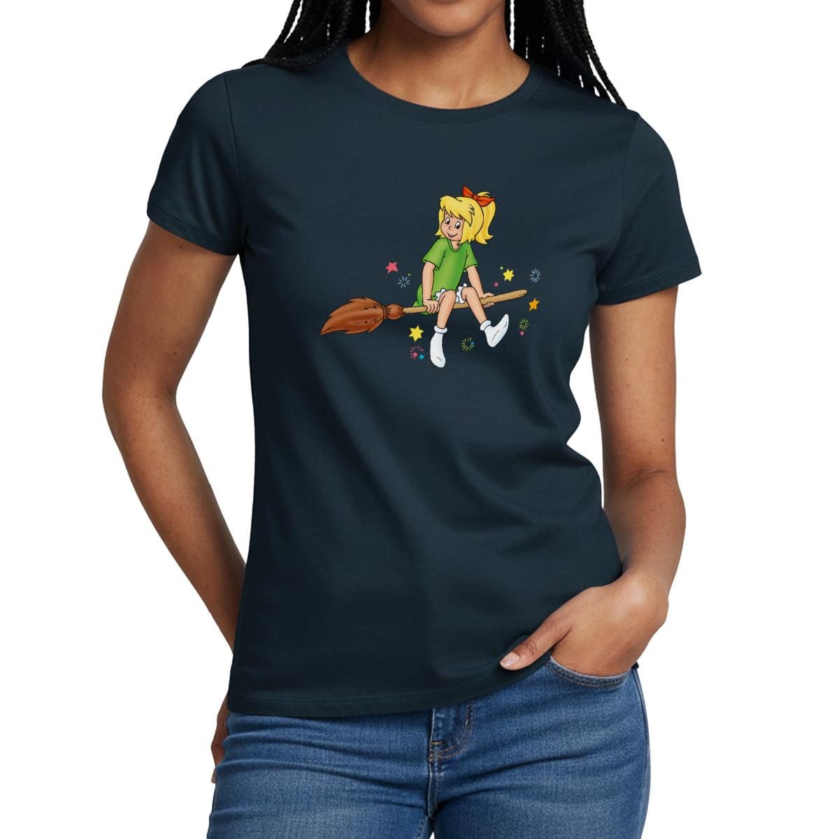 Spreadshirt T-Shirt Bibi Blocksberg Sitzt Sicher Auf Besen Kartoffelbrei Frauen T-Shirt (1-tlg)