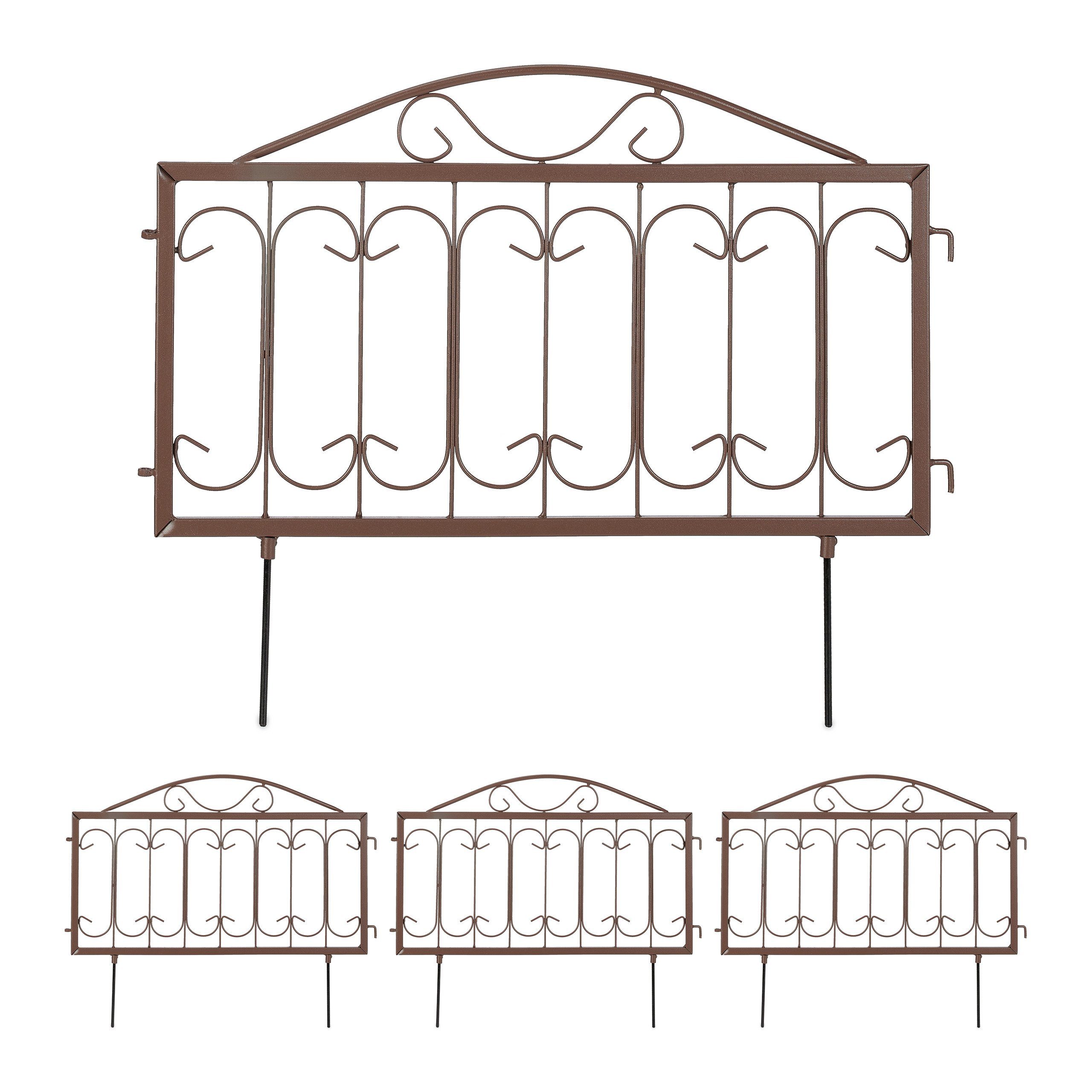 relaxdays Beetbegrenzung 4-tlg. Beetzaun aus Metall