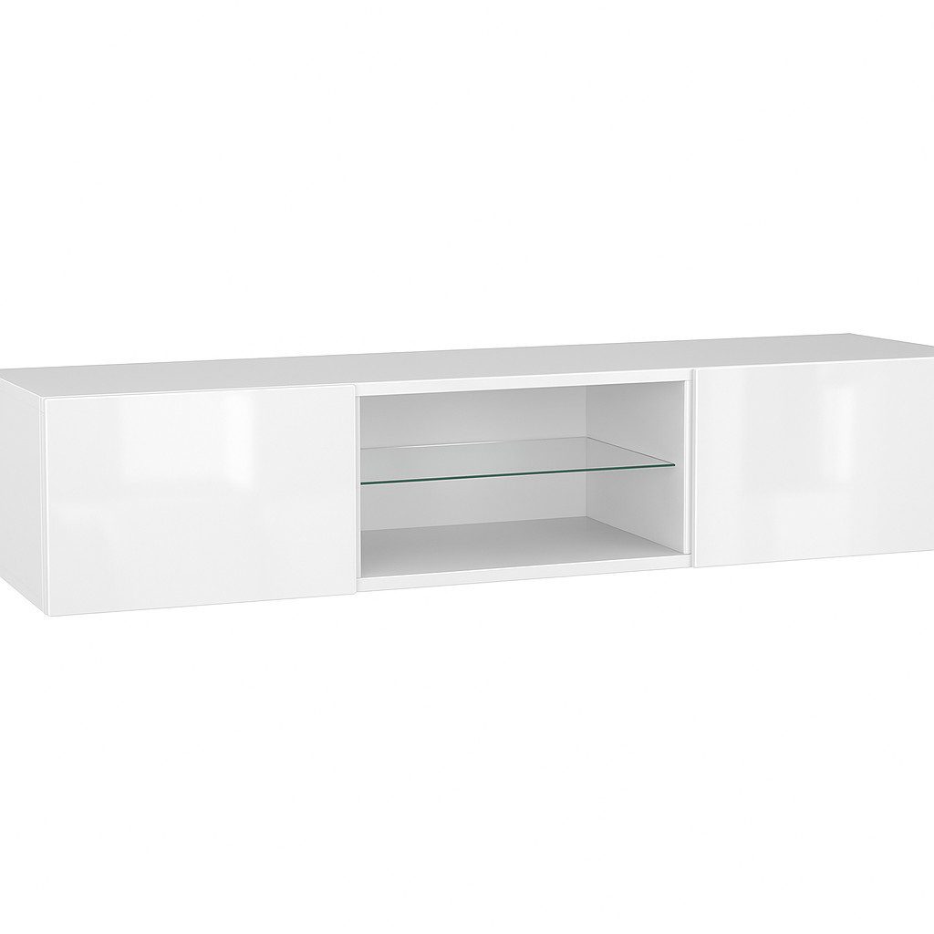 Raumhirsch Furniture Lowboard TV Schrank, TV-Möbel, Fernsehschrank, TV-Kommode (Maße: 160,2 x 30 x 40 cm (2 Klappfächer, 2 Ablagefächer, 1 Glasablage), viele Farbvarianten), Push-to-Open-System, Hängende Konstruktion, mit LED-Beleuchtung