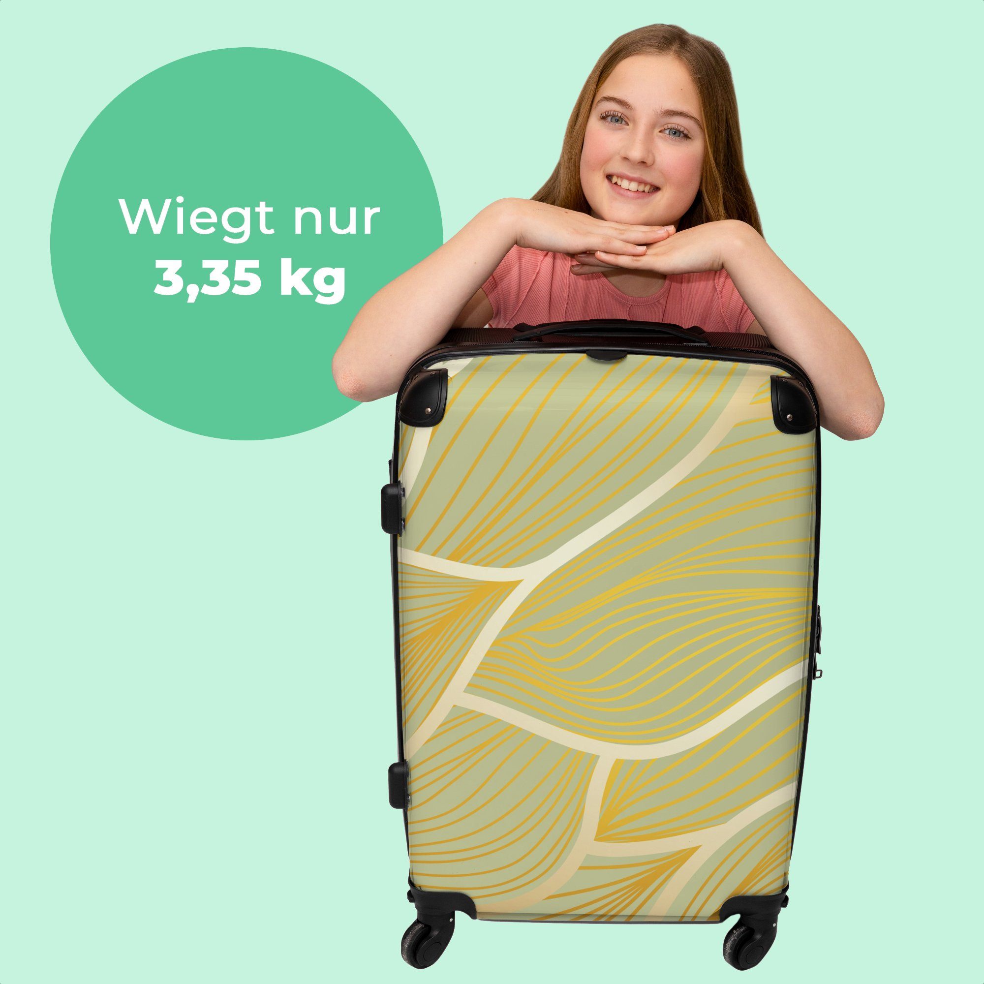 Hintergrund, Große Rollen, - Trolley Aufgabegepäck NoBoringSuitcases.com© mit Rollen Rollkoffer 4 grünem Wellen 4 67x43x25cm Reisekoffer Koffer auf Goldene