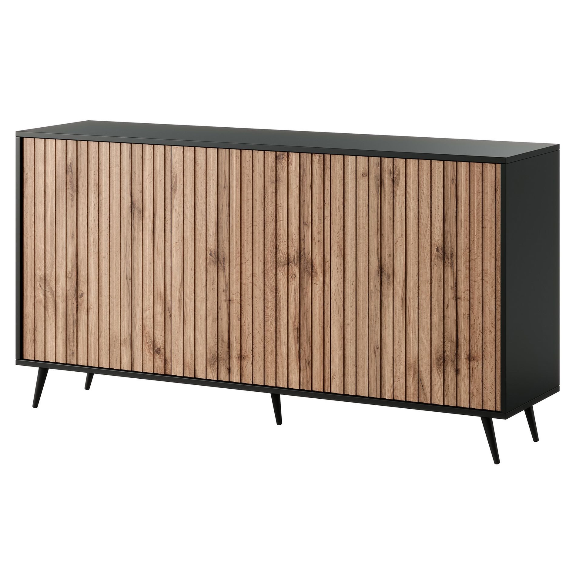 Selsey Sideboard BELLO, 3-türig mit Lamellenfronten und schwarzen Beinen, 154 cm