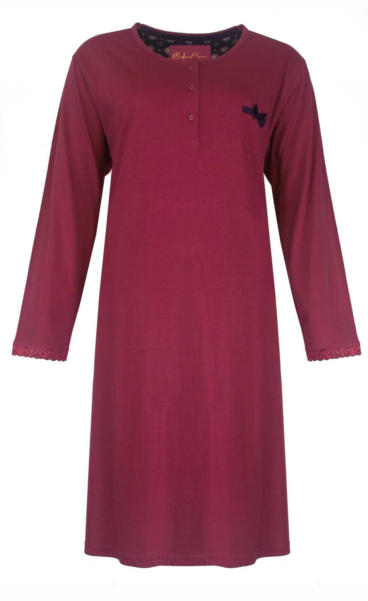 Medaillon Nachthemd Damen Schlafshirt mit langem Arm (1-tlg) Baumwolle