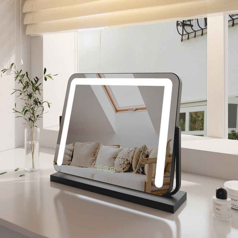 EMKE Kosmetikspiegel Schminkspiegel LED Kosmetikspiegel mit Beleuchtung Tischspiegel, mit Touch, 3 Lichtfarben Dimmbar, Memory-Funktion, 360° Drehbar