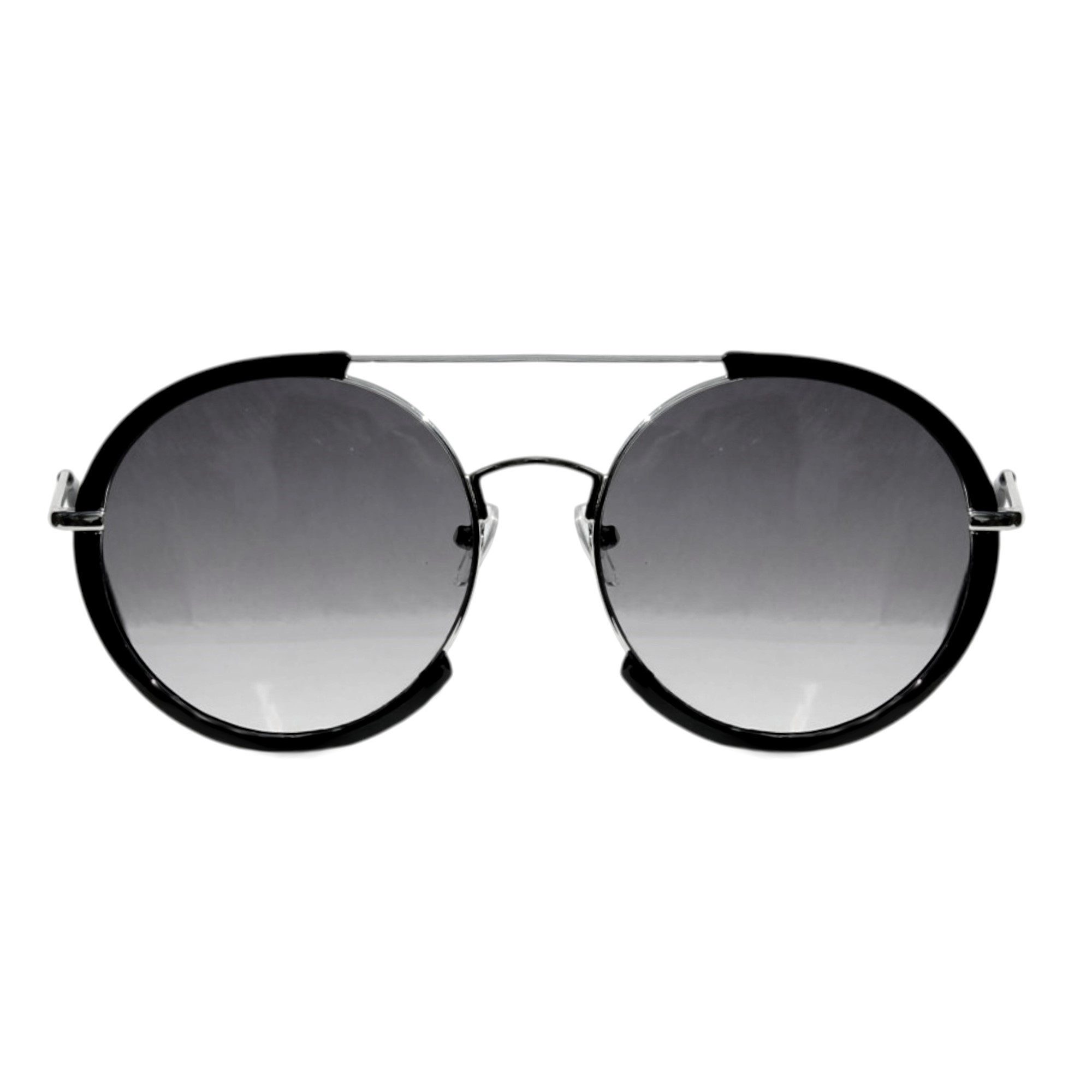 Rennec Sonnenbrille (Damen Sonnenbrille Rund Groß Nickelbrille Metallbrille Brillenbeutel) Gläser Schwarz Verlaufsgetönt Oversized Edelstahl Brille