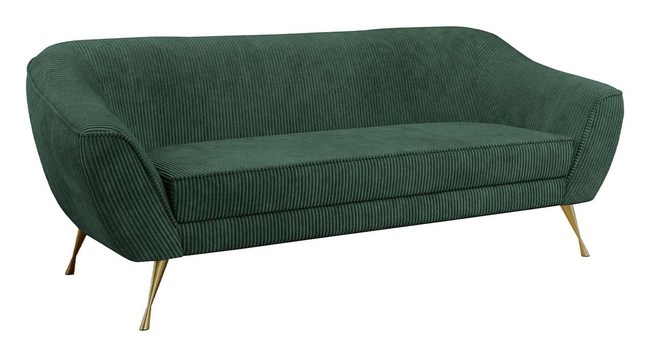 MKS MÖBEL Sofa LINO breite Armlehnen, Grün Metallbeine 03, Federsitz